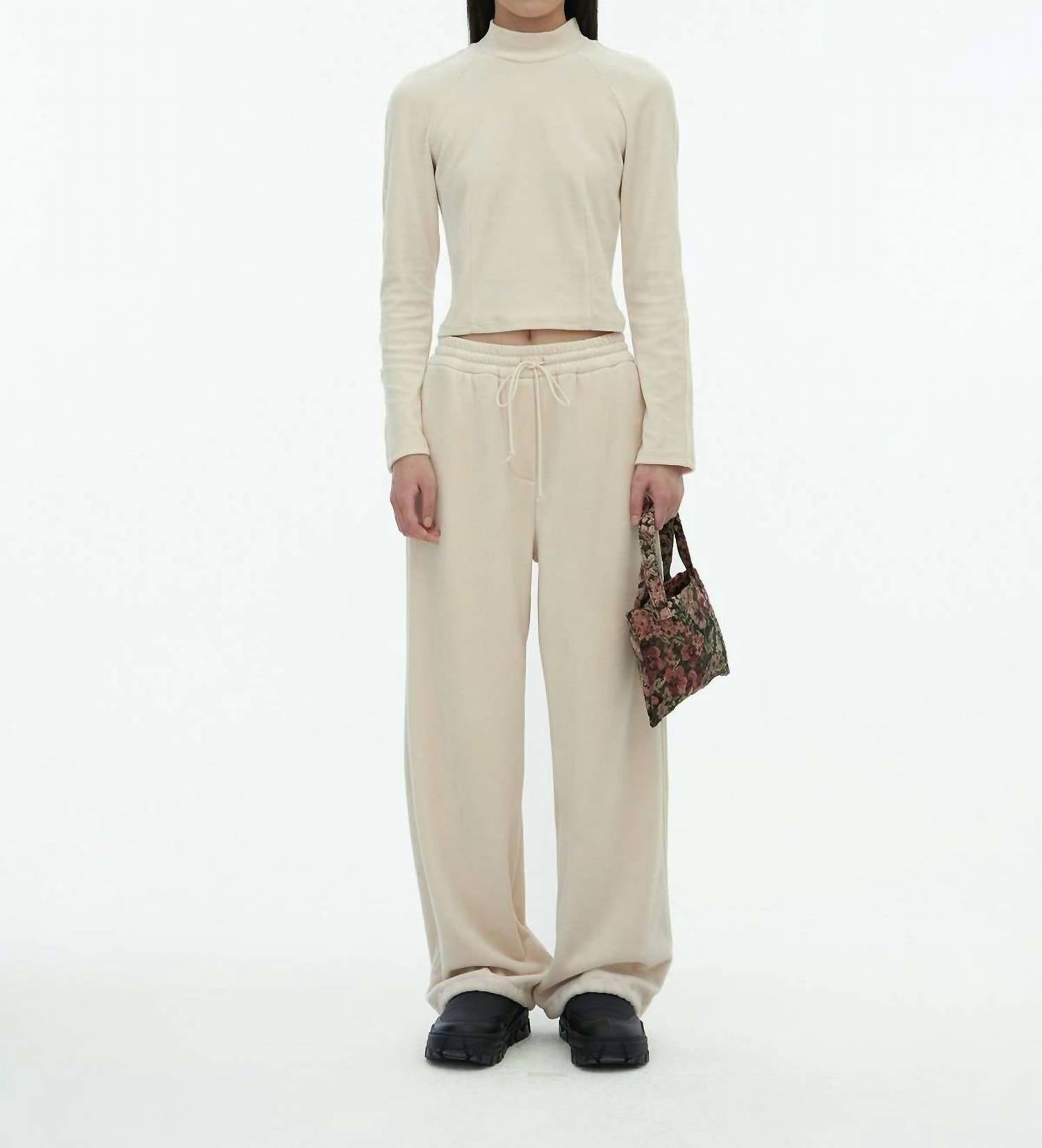 Shop Amomento Velour Fleece Drawstring Pants In Light Beige US 2 (XS) female