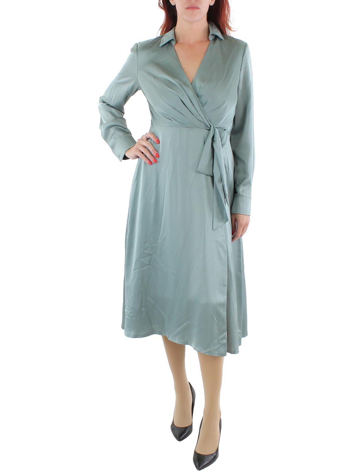 Ralph Lauren Womens Charmeuse Long Sleeves Midi Dress US 10 (M) female