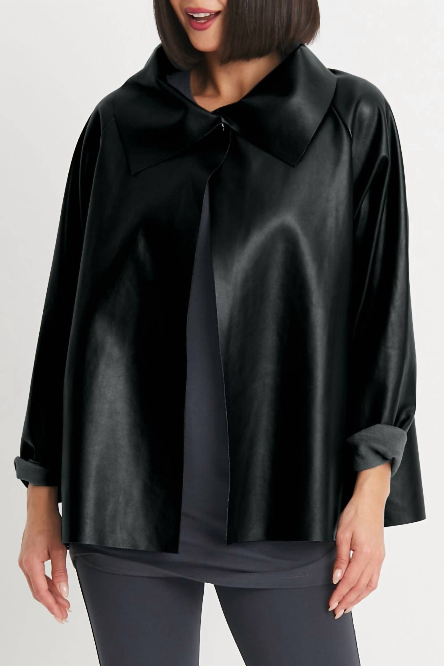 Planet By Lauren G. Vegan Leather Shirttail Jacket In Black US 2 (XS) female