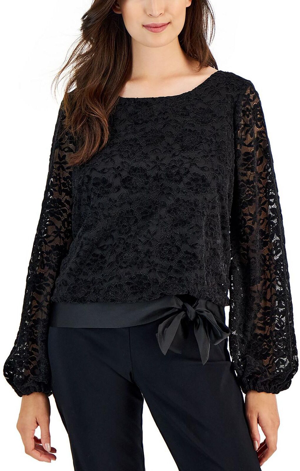 Tahari ASL Chenille Womens Lace Long Sleeve Blouse XSmall female