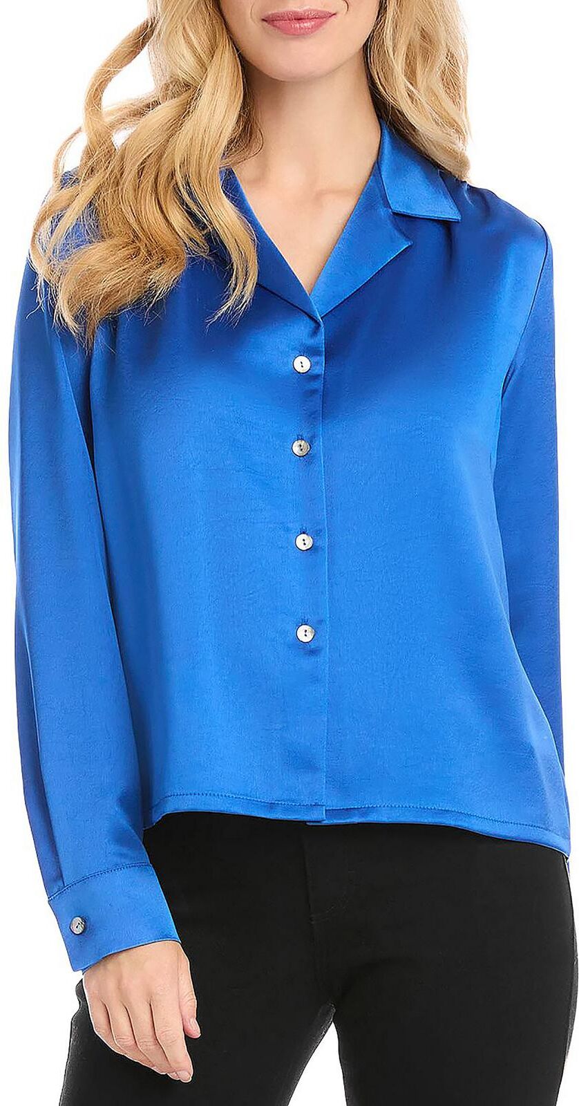 Karen Kane Womens Satin Collared Button-Down Top Small female