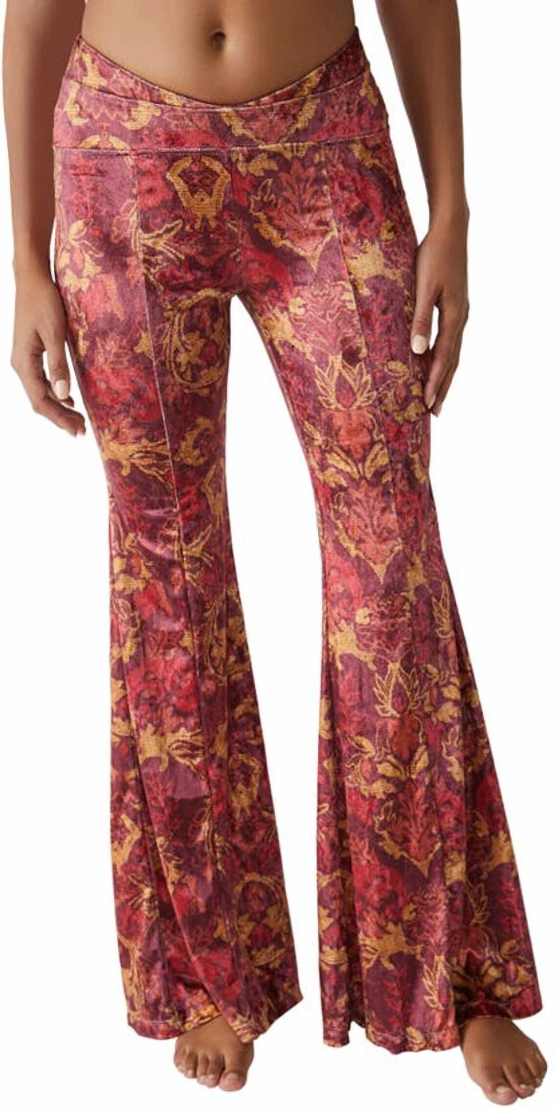 Free People Hold Me Closer Bell Bottom Pants In Flame Combo Large female