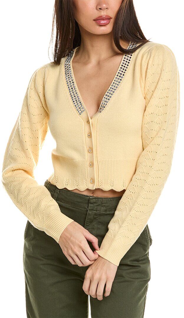 LoveShackFancy Brynner Wool & Cashmere-Blend Crop Cardigan Small female