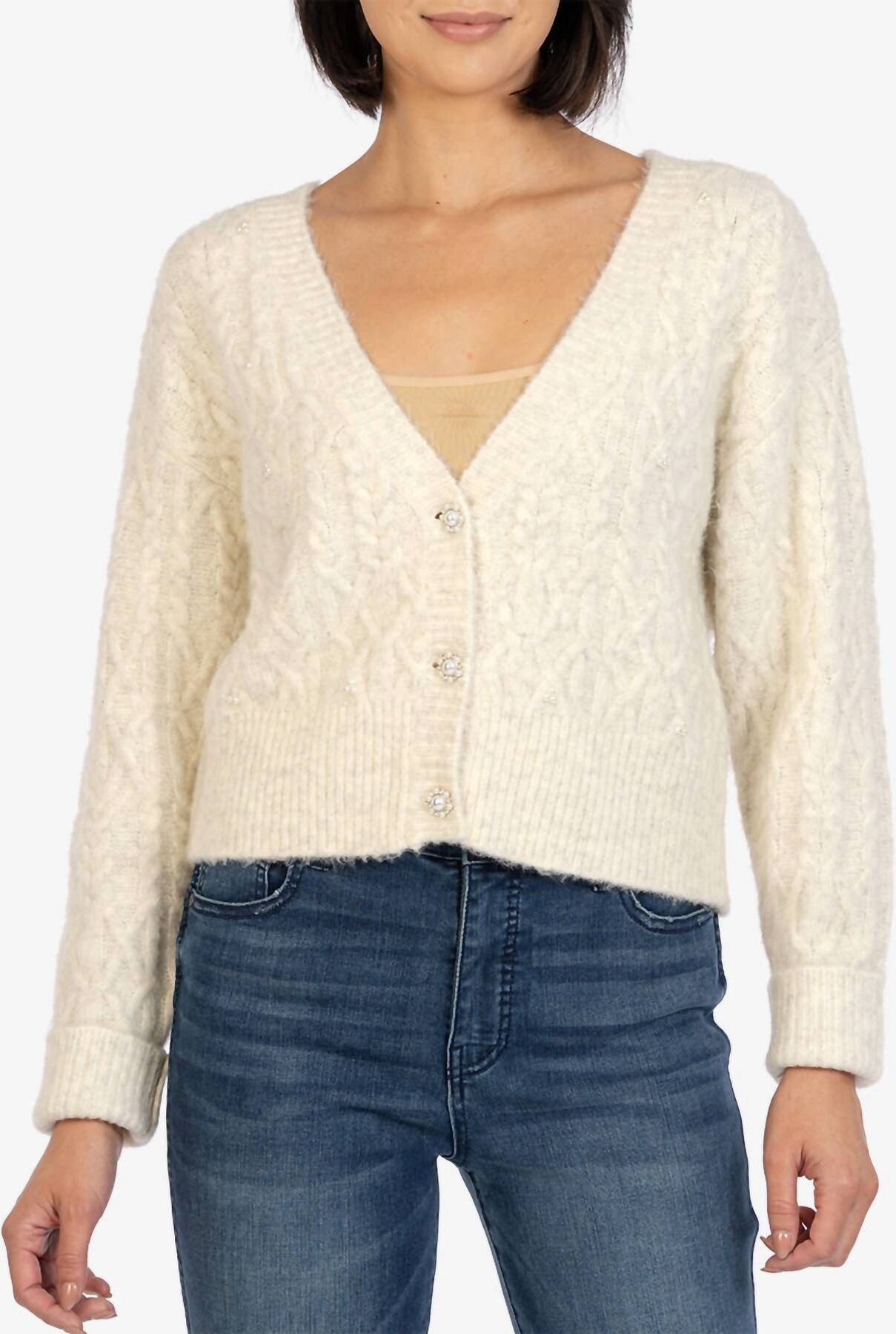 Kut From The Kloth Petra Button Down Crop Cardigan In Ivory Medium female