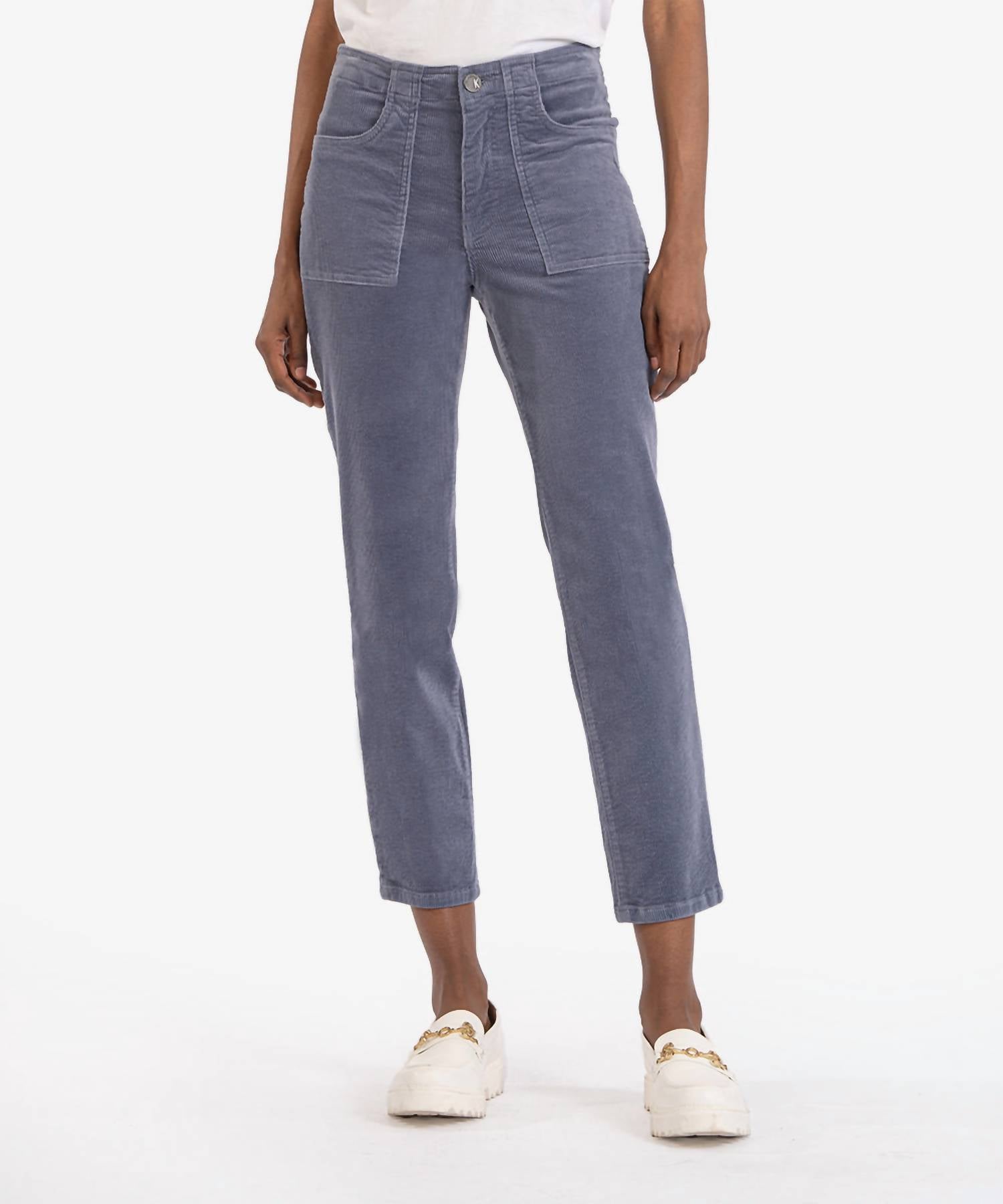 Kut From The Kloth Reese High Rise Corduroy Ankle Straight Leg Pants In Slate Blue US 10 (M) female