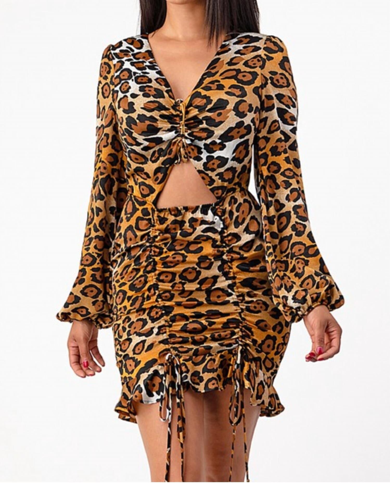 Shop 17 Cheetah Cut Out Mini Dress In Cheetah - Black, Tan, Brown, Black Small female