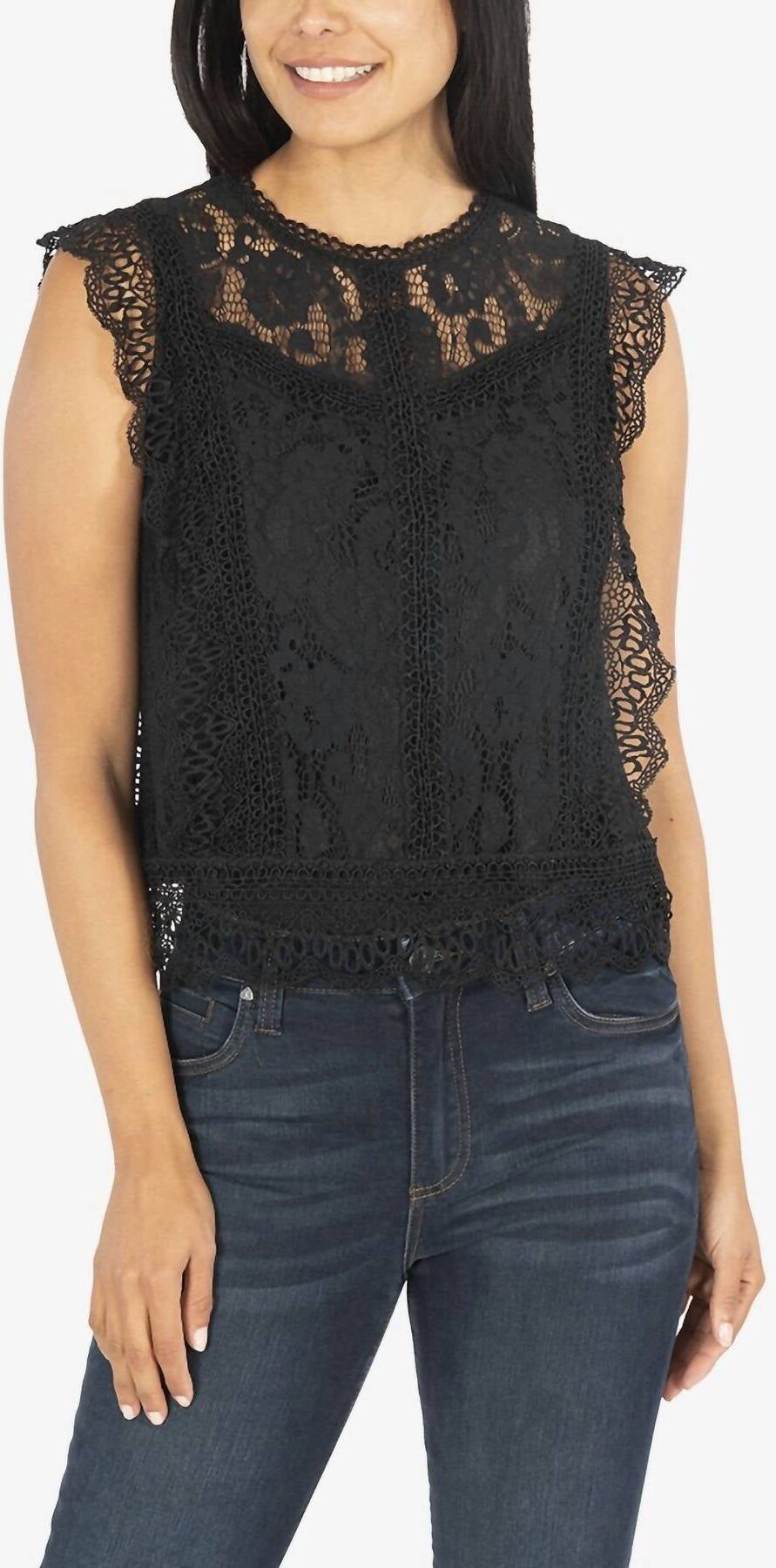 Kut From The Kloth Stella Lace Top In Black Large female