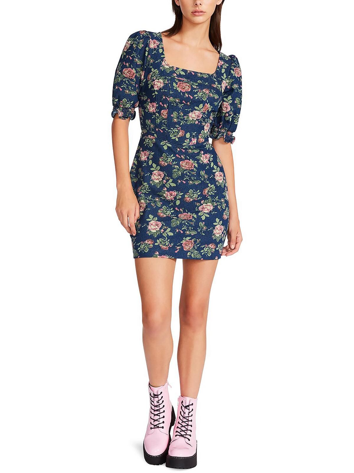 Betsey Johnson Womens Floral Square Neck Mini Dress XXLarge female