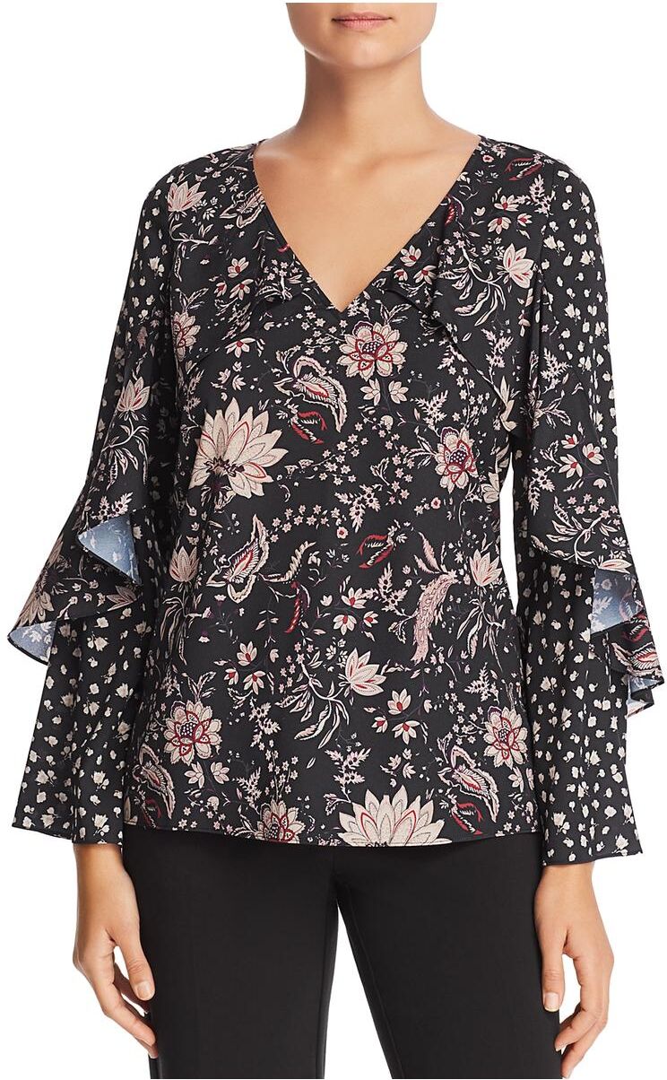 Le Gali Lissa Womens Bell Sleeves Floral Blouse XSmall female