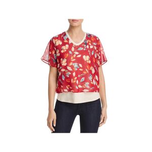 Donna Karan Womens Floral Layered Blouse - red - Size: Small