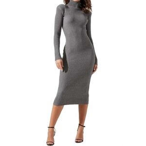 ASTR Abilene Long Sleeve Turtleneck Sweater Midi Dress in Charcoal - grey - Size: XSmall