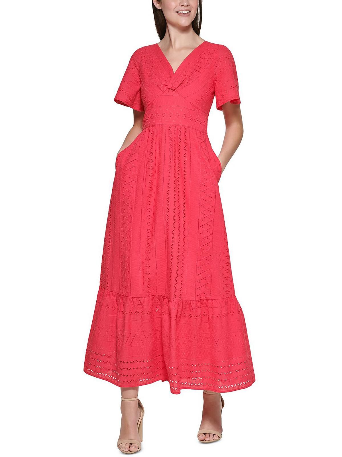 Kensie Dresses Womens Eyelet V-neck Midi Dress - multi - Size: US 2 (XS)