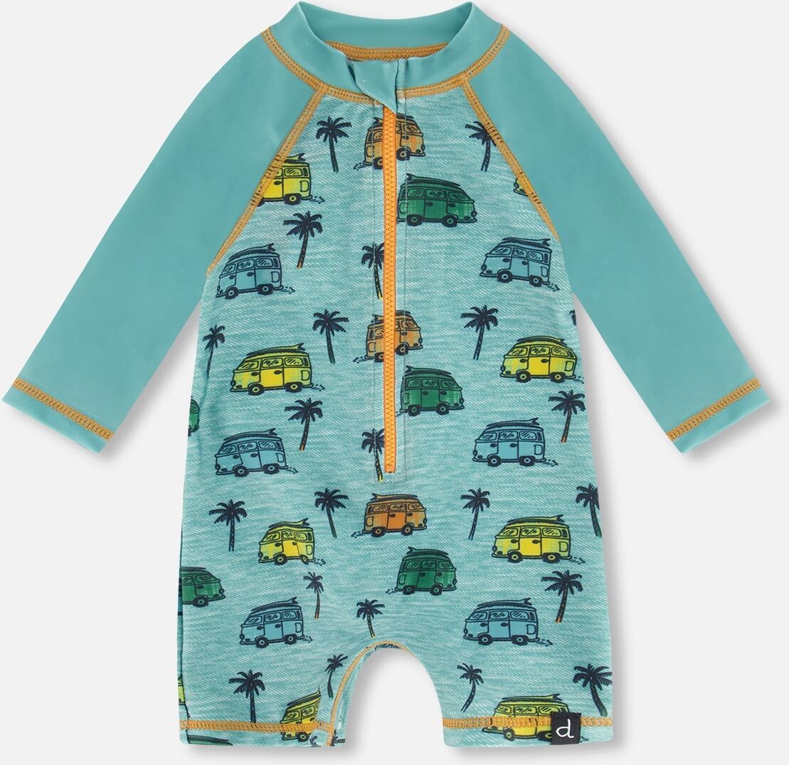 Deux par Deux Long Sleeve One Piece Rashguard Printed Beach Caravan 6-9 Months