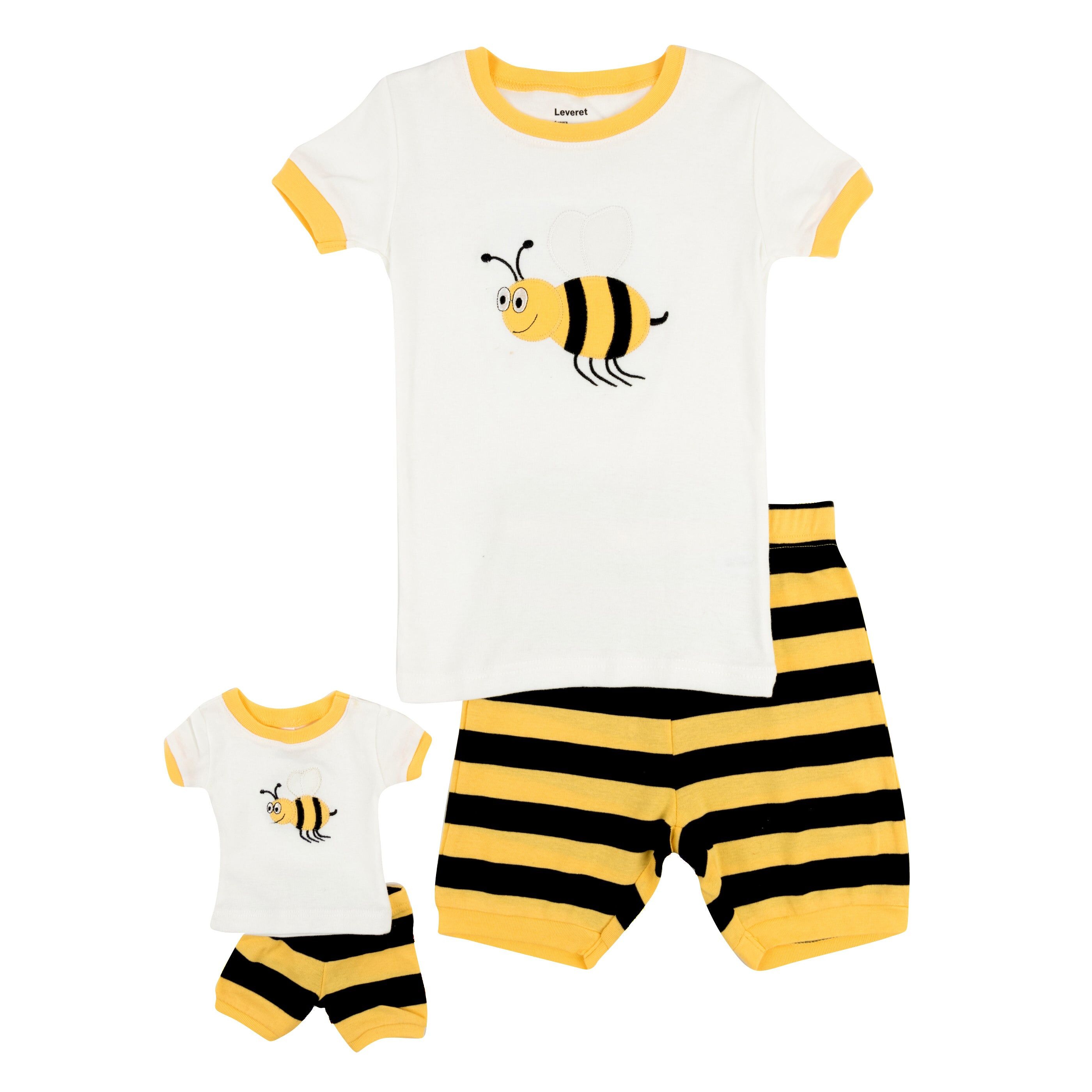 Leveret Girls and Matching Doll Short Pajamas Bumble Bee US 3T female