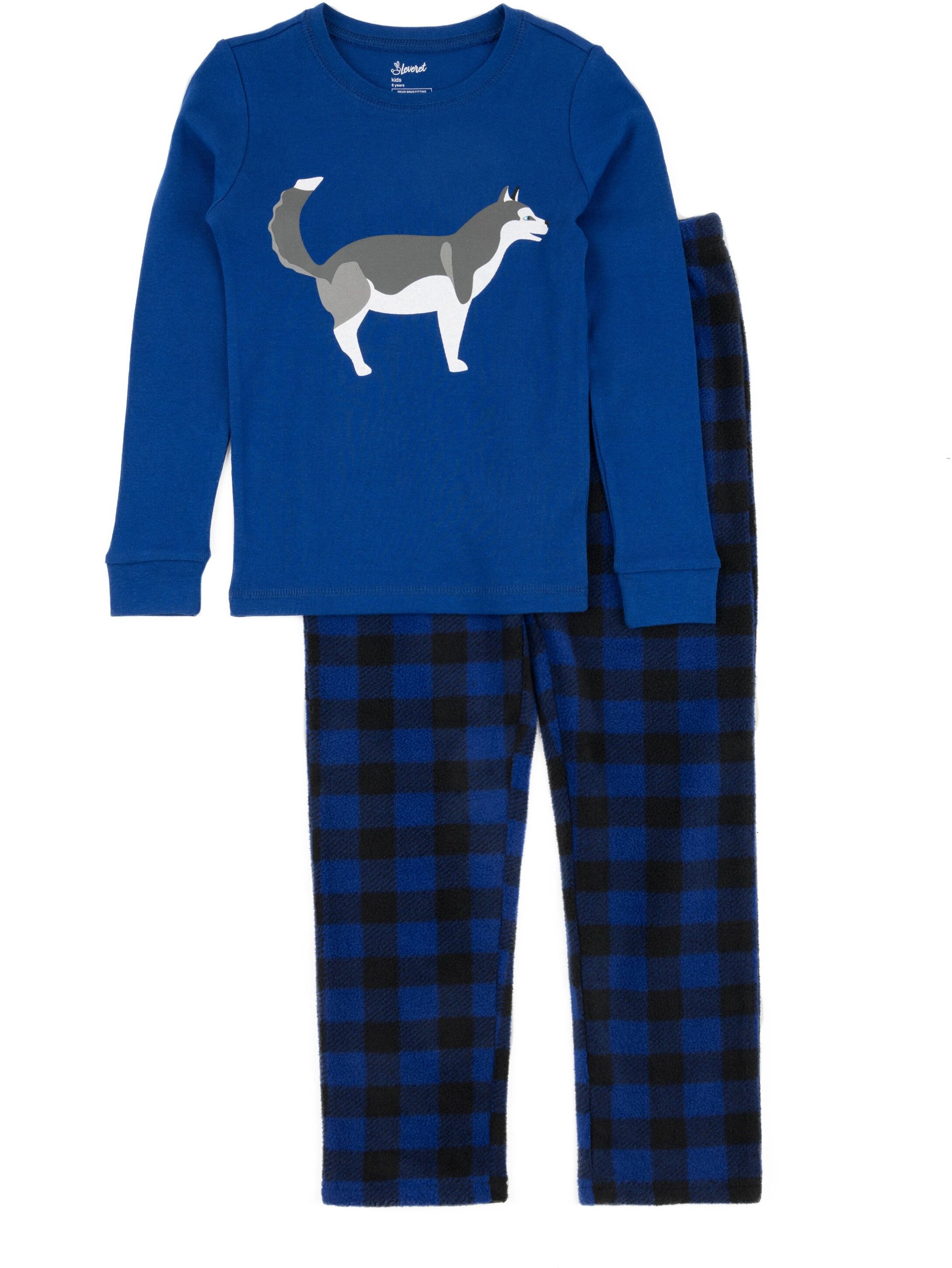 Leveret Kids Cotton Top and Fleece Pants Pajamas Husky US 12 male