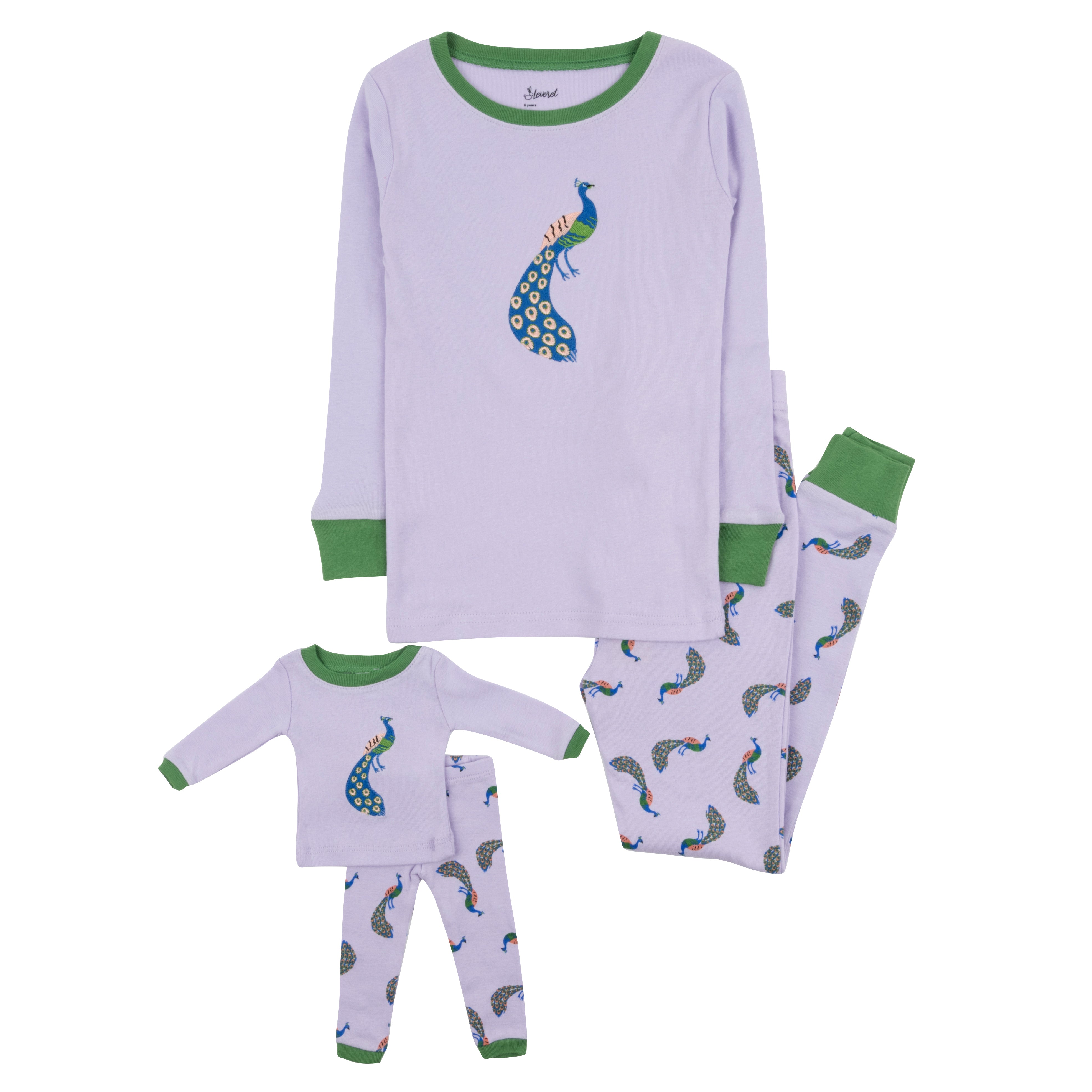Leveret Girls and Matching Doll Cotton Pajamas Peacock US 12 female