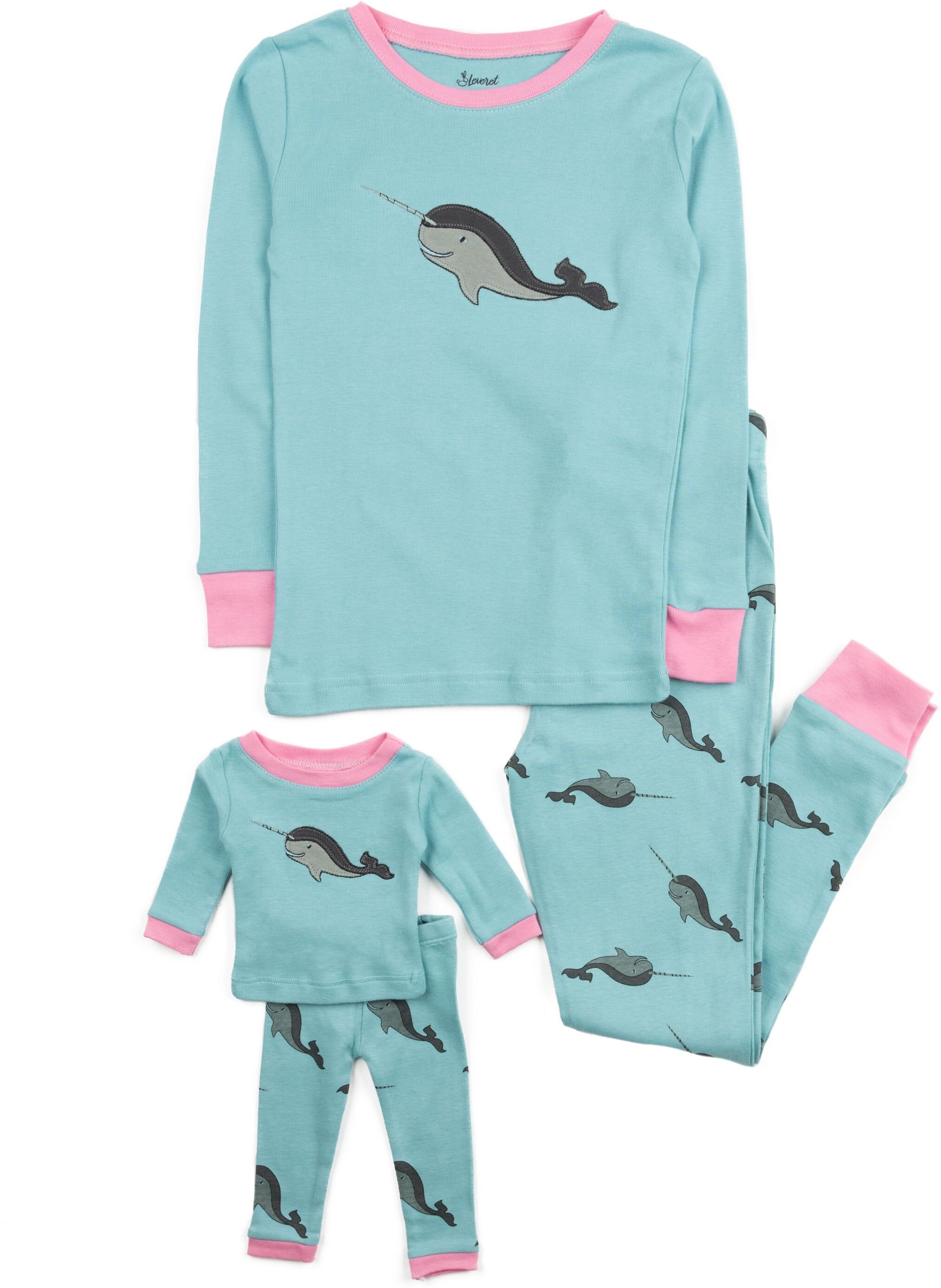 Leveret Girls and Matching Doll Cotton Pajamas Whale US 12 female