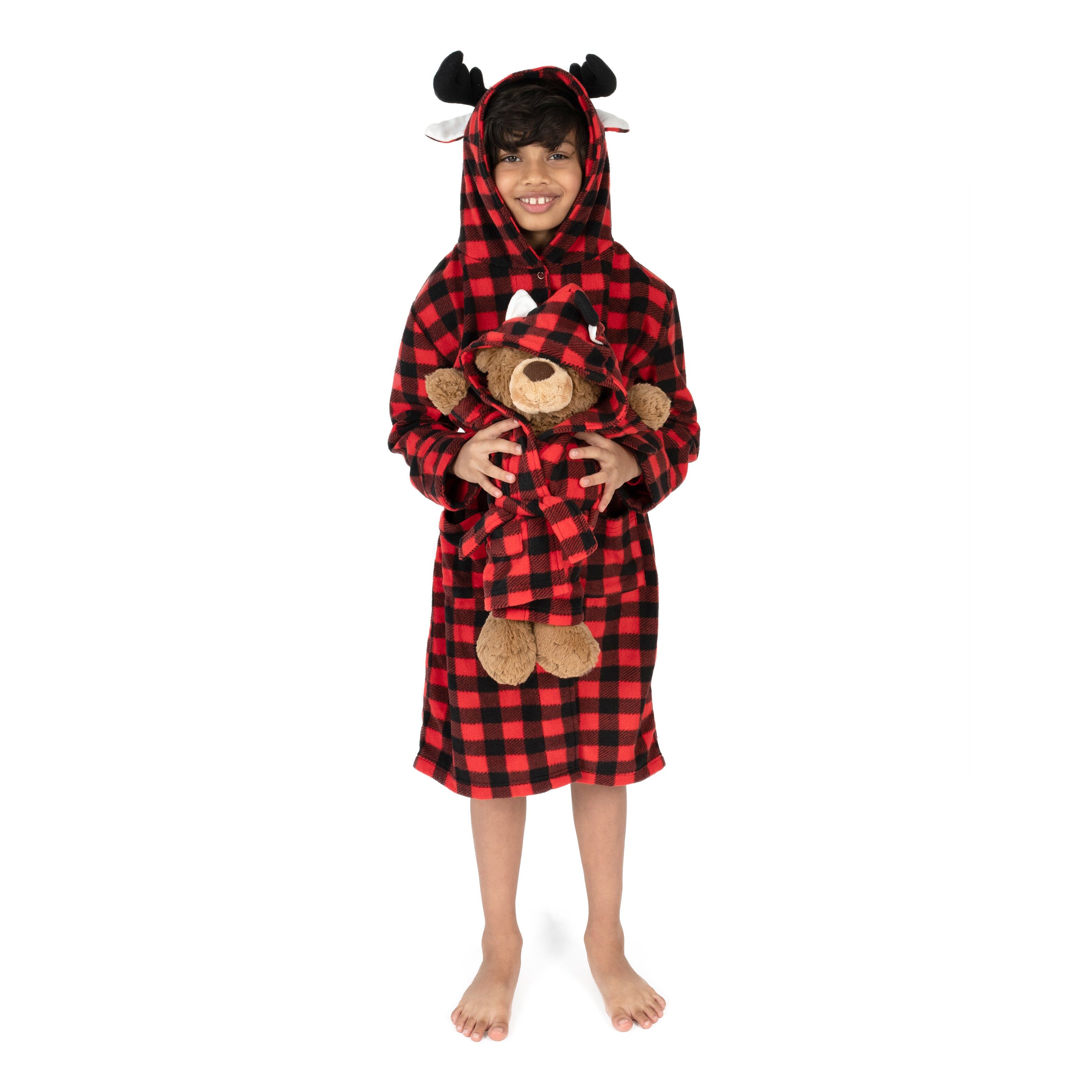 Leveret Christmas Girls and Matching Doll Fleece Hooded Robe Moose US 12 female