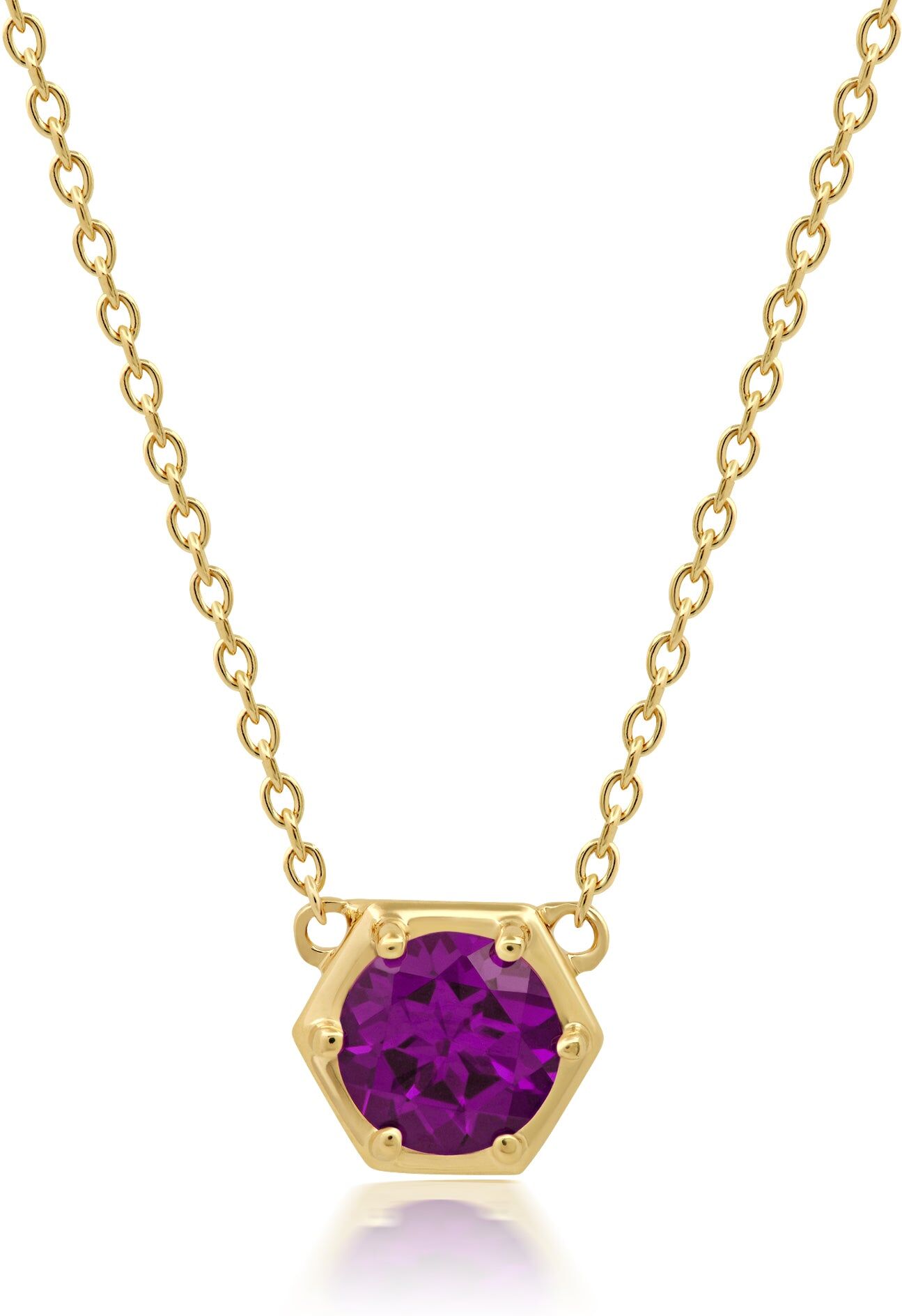 Nicole Miller 14k Yellow Gold Overlay Over Sterling Silver Round Gemstone Hexagon Stationary Pendant Necklace on 18 Inch Chain female