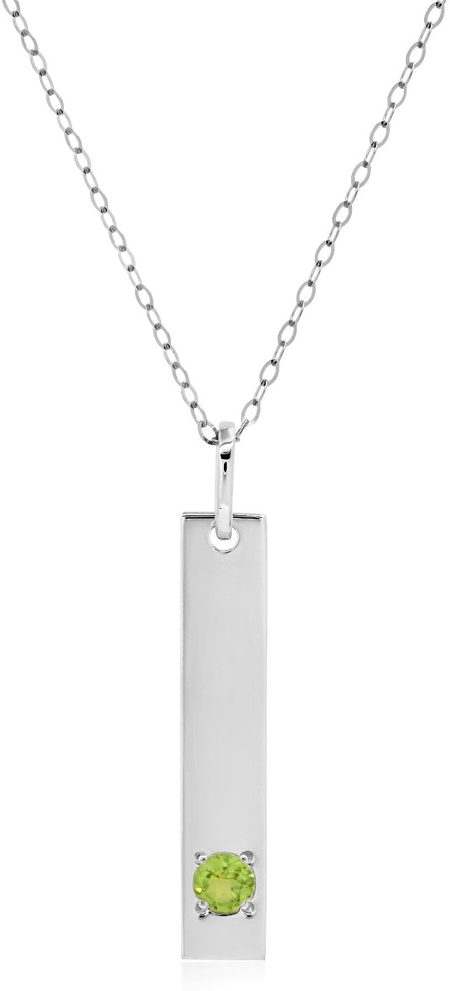 MAX + STONE 14k White Gold Bar Pendant Necklace with 3mm Small Round Gemstone Adjustable Cable Chain 16 Inches to 18 Inches with Spring Ring Clasp female