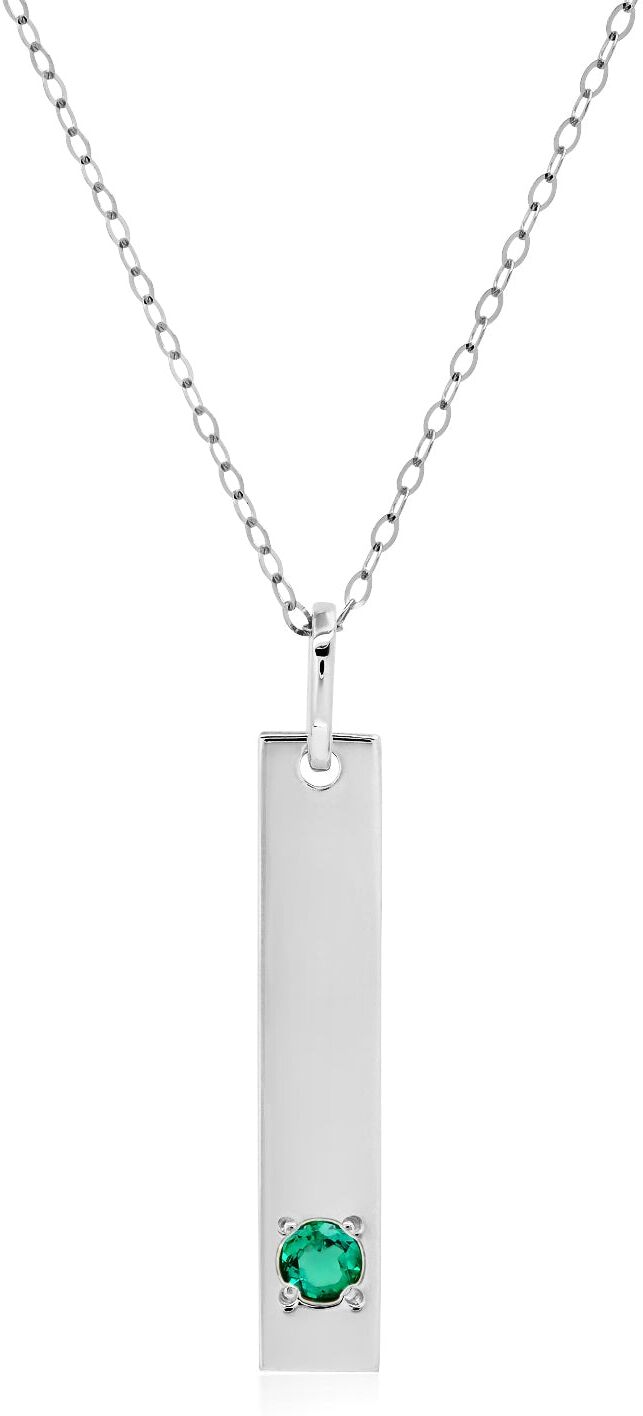 MAX + STONE 14k White Gold Bar Pendant Necklace with 3mm Small Round Gemstone Adjustable Cable Chain 16 Inches to 18 Inches with Spring Ring Clasp female