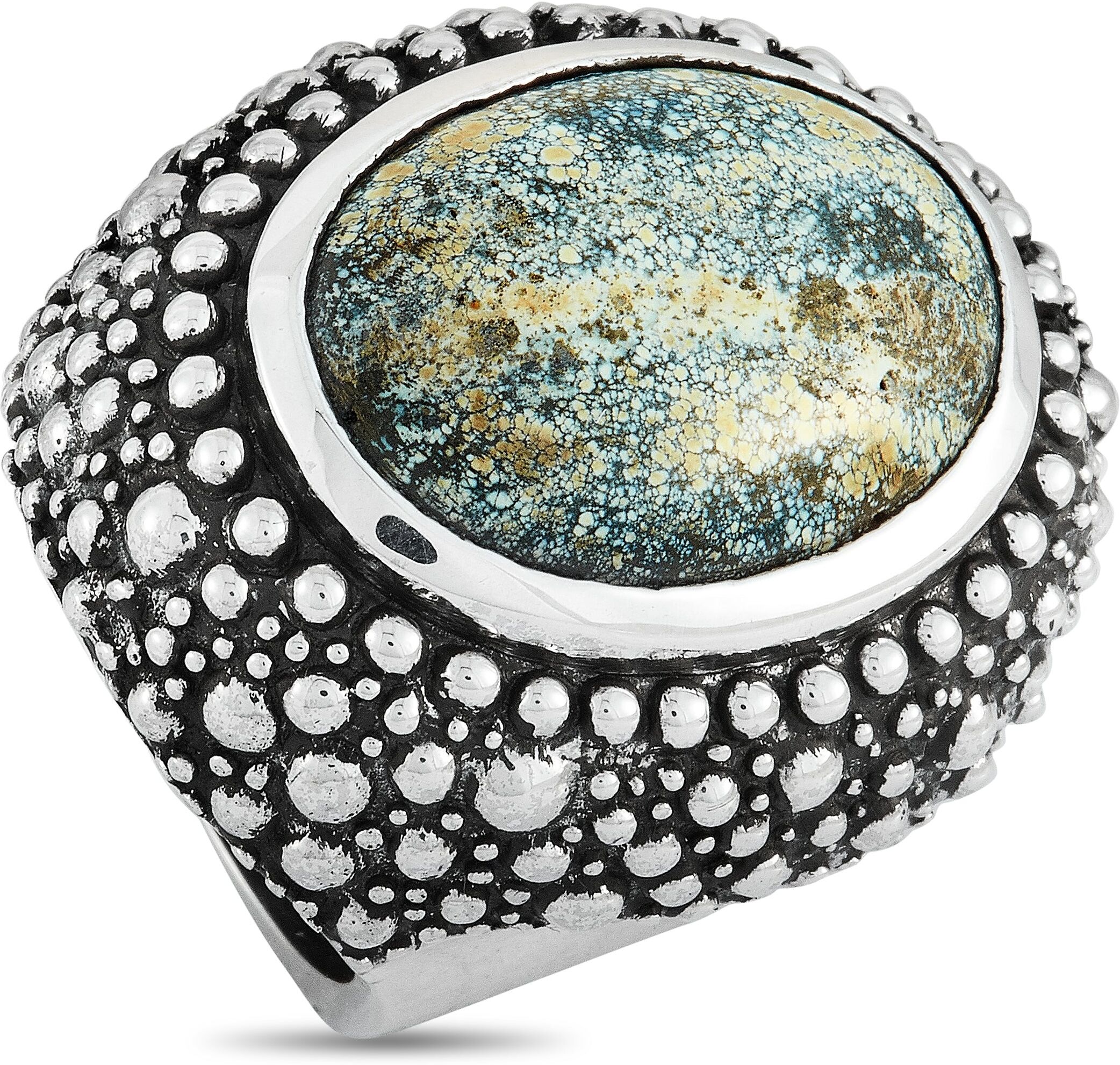 King Baby Silver and Spotted Turquoise Beaded Texture Ring US 6.5 female