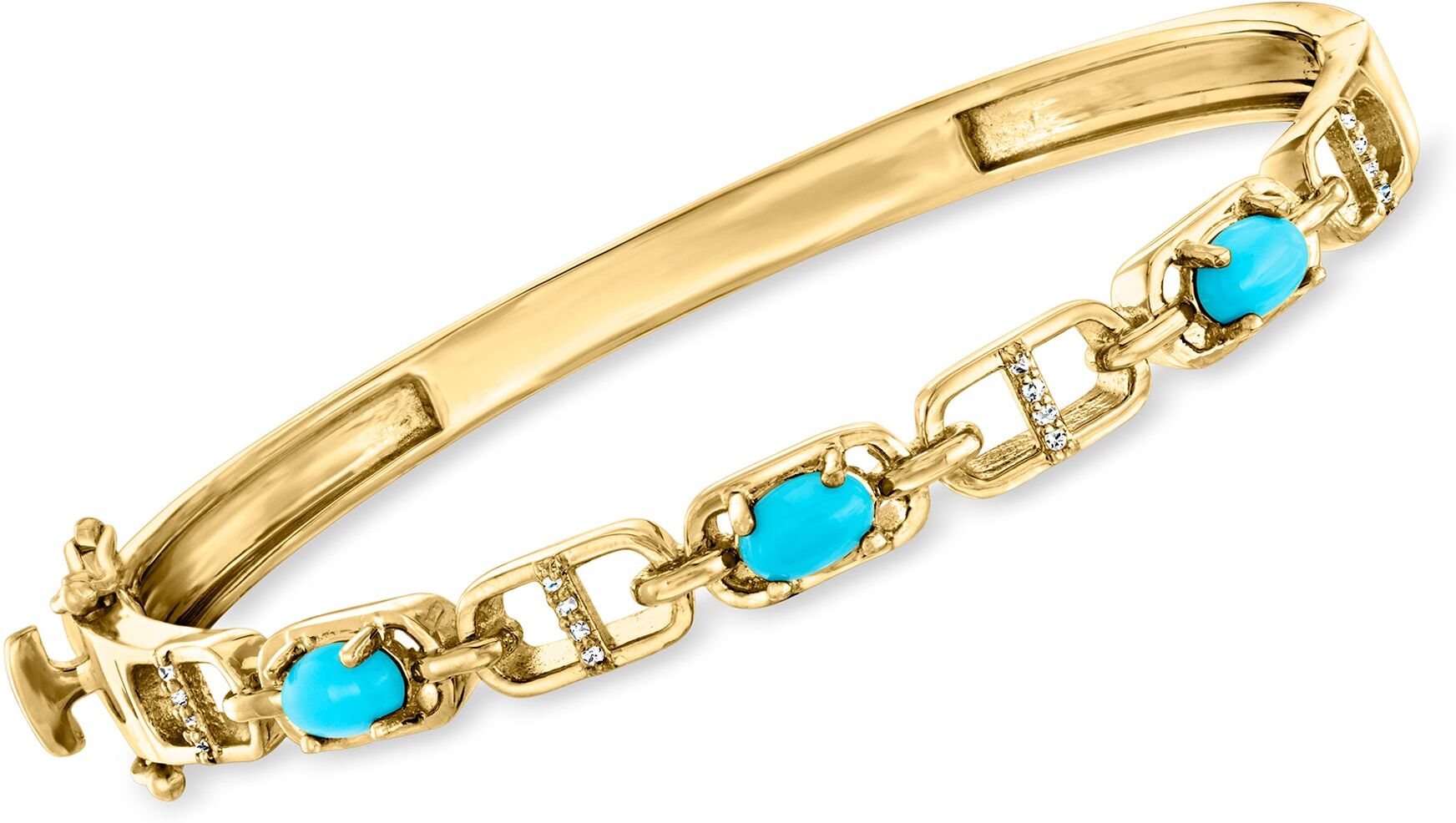 Ross-Simons Turquoise Mariner-Link Bangle Bracelet With Diamond Accents in 18kt Rose Gold Over Sterling female