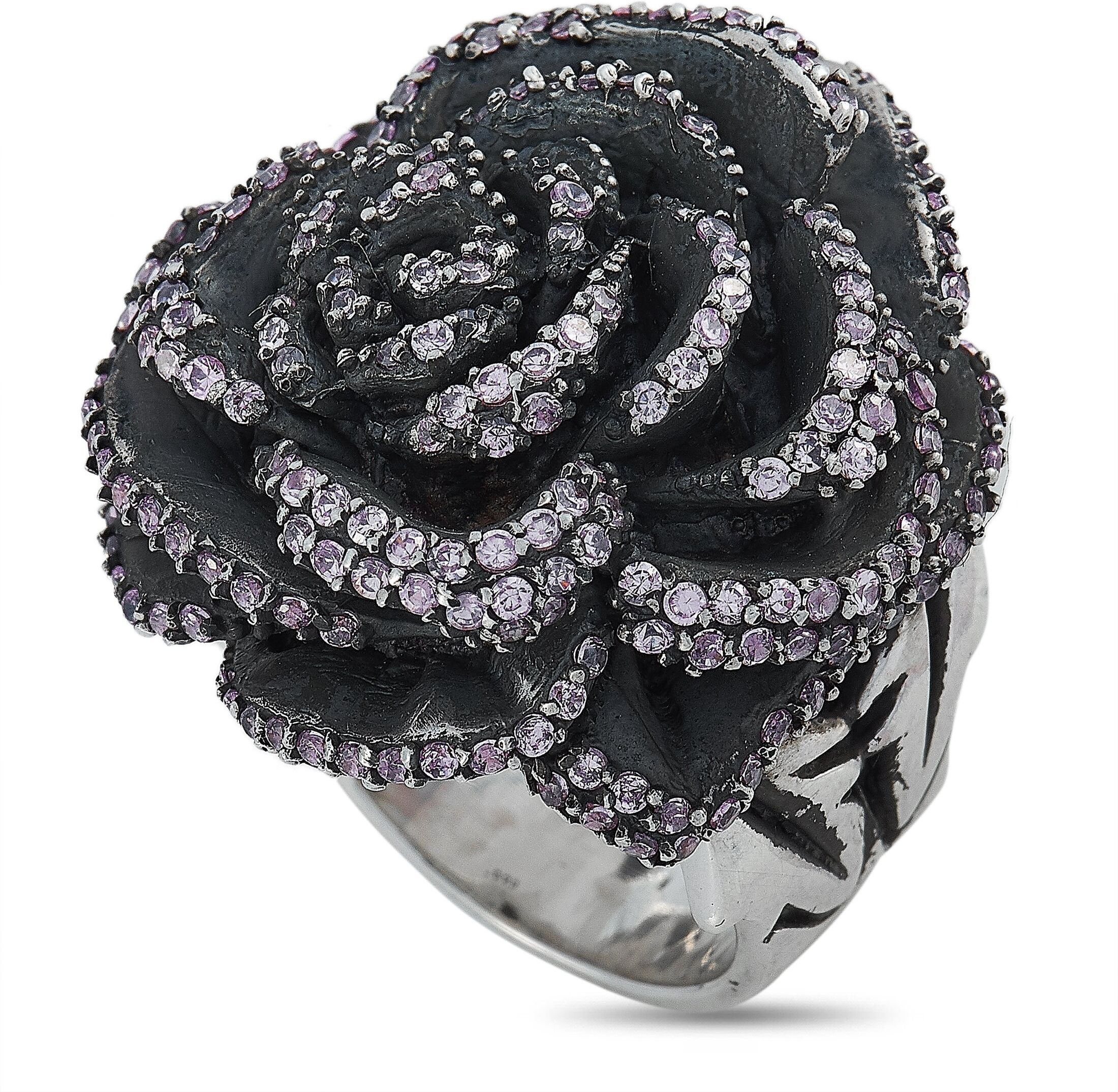 King Baby Silver and Pink Cubic Zirconia Rose Ring US 9 female