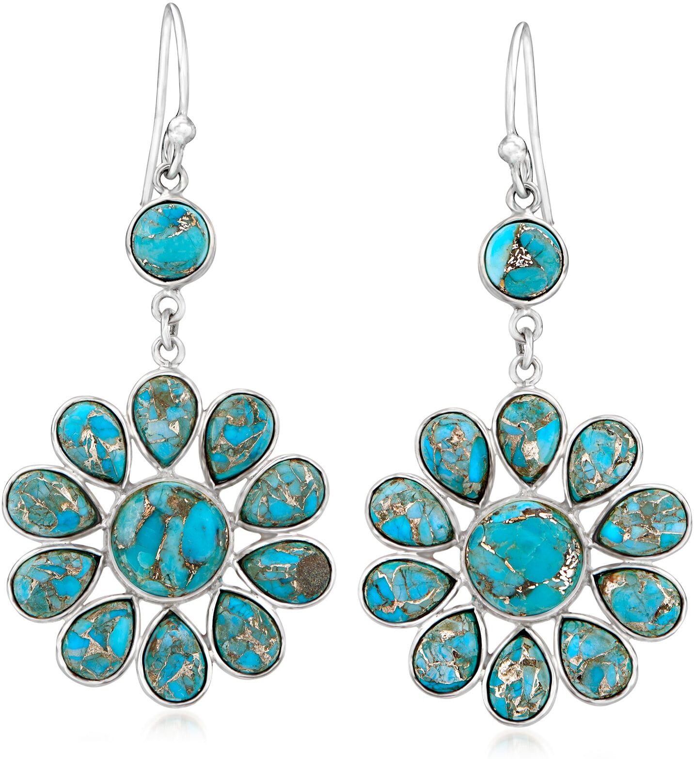 Ross-Simons Turquoise Flower Drop Earrings in Sterling Silver female