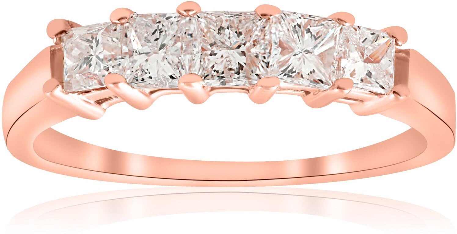 Pompeii3 1ct Princess Cut Diamond 5-Stone Wedding Anniversary Ring 14k Rose Gold US 8.5 female