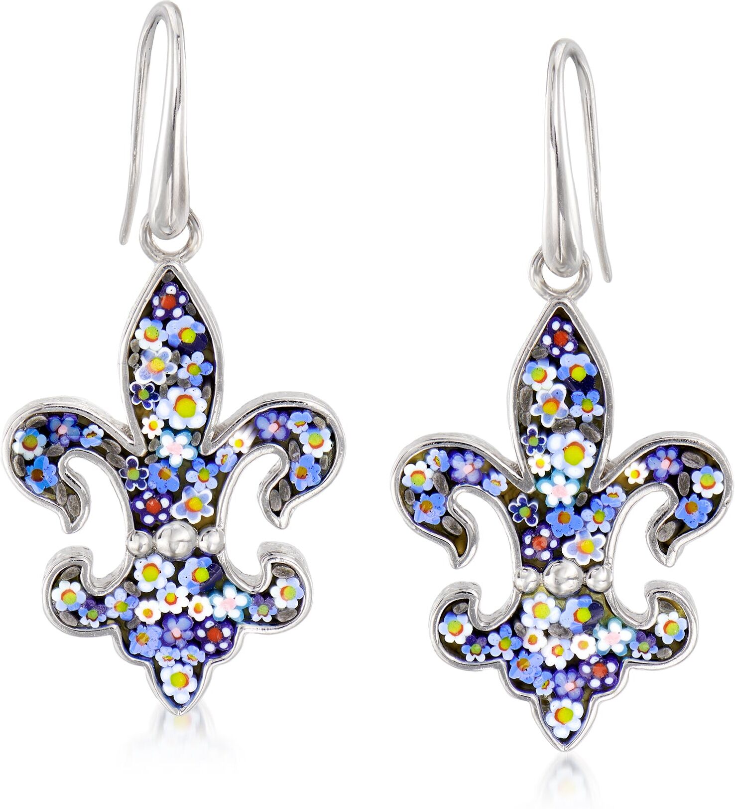 Ross-Simons Italian Multicolored Murano Glass Mosaic Florentine Lily Drop Earrings in Sterling Silver female