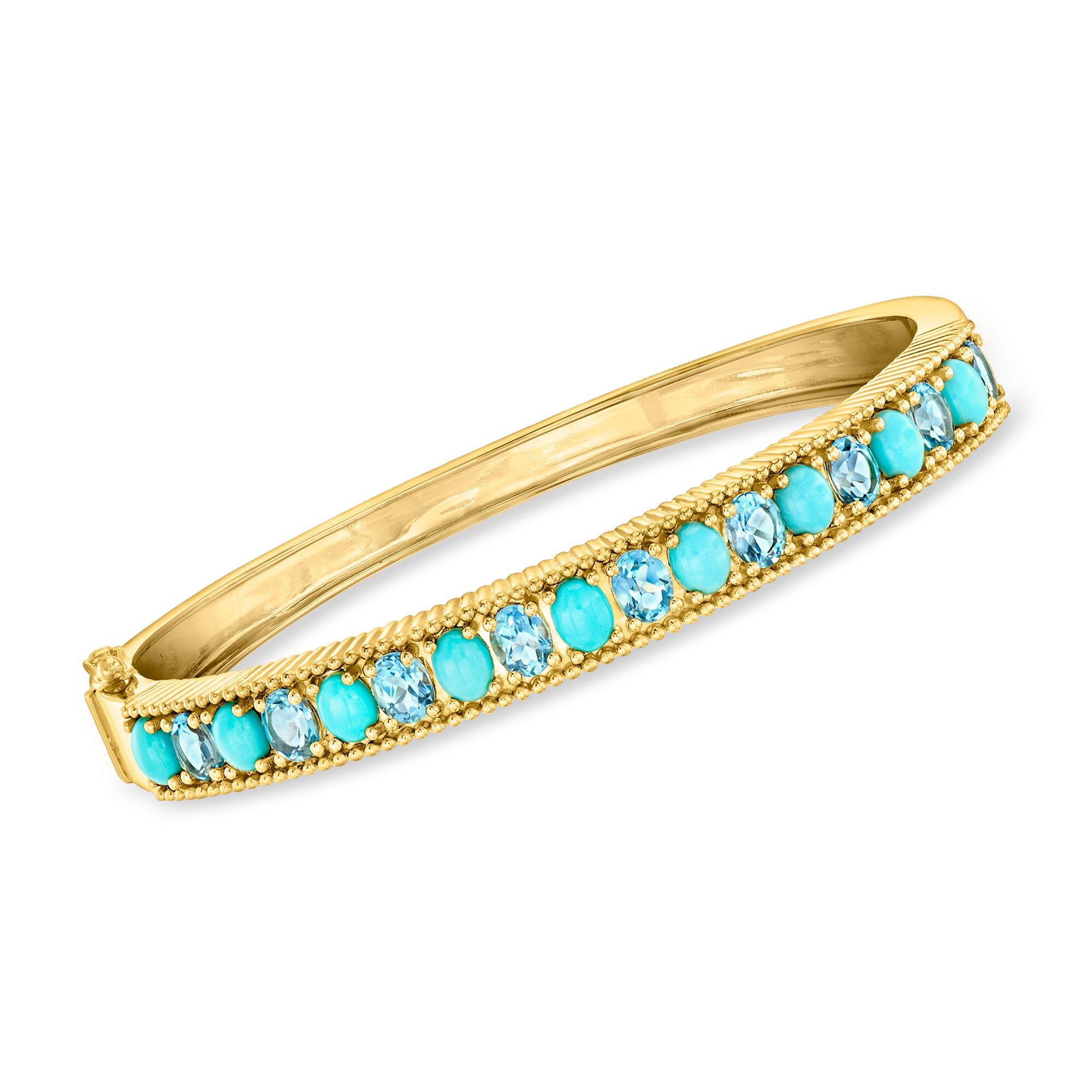 Ross-Simons Turquoise and Swiss Blue Topaz Bangle Bracelet in 18kt Gold Over Sterling female