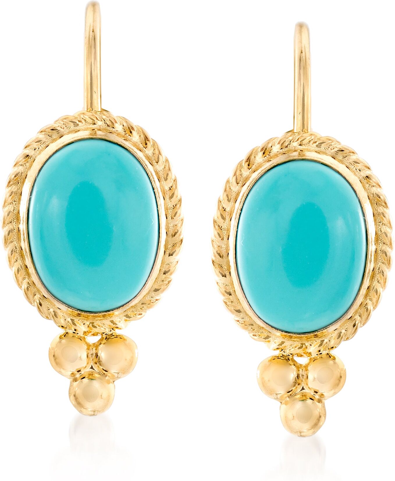 Ross-Simons Turquoise Rope-Edge Earrings in 14kt Yellow Gold female