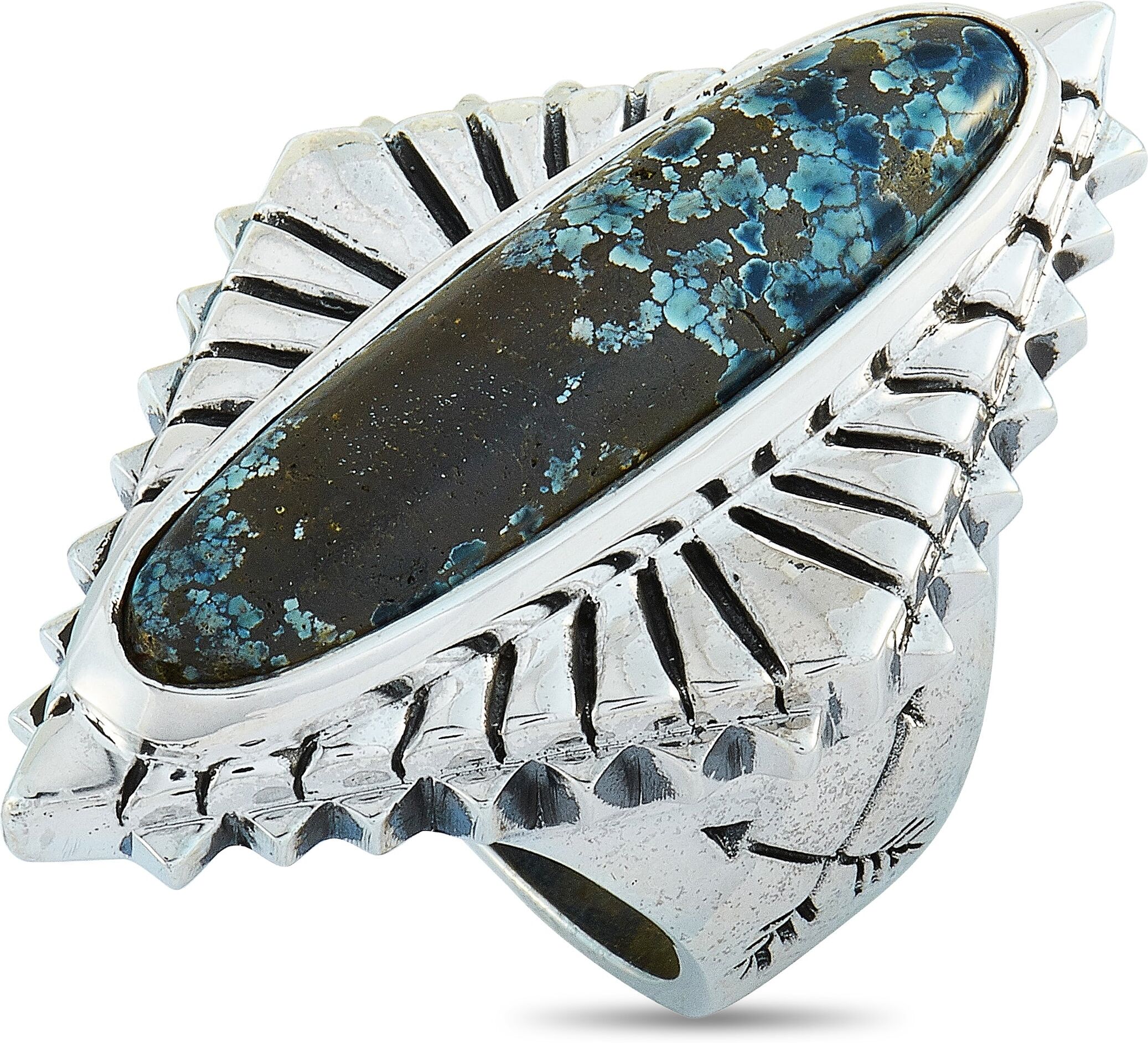 King Baby Concho Silver and Spotted Turquoise Ring US 9.5 female