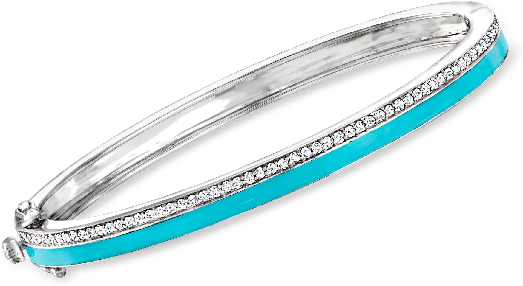 Ross-Simons Diamond and Turquoise Enamel Bangle Bracelet in Sterling Silver female