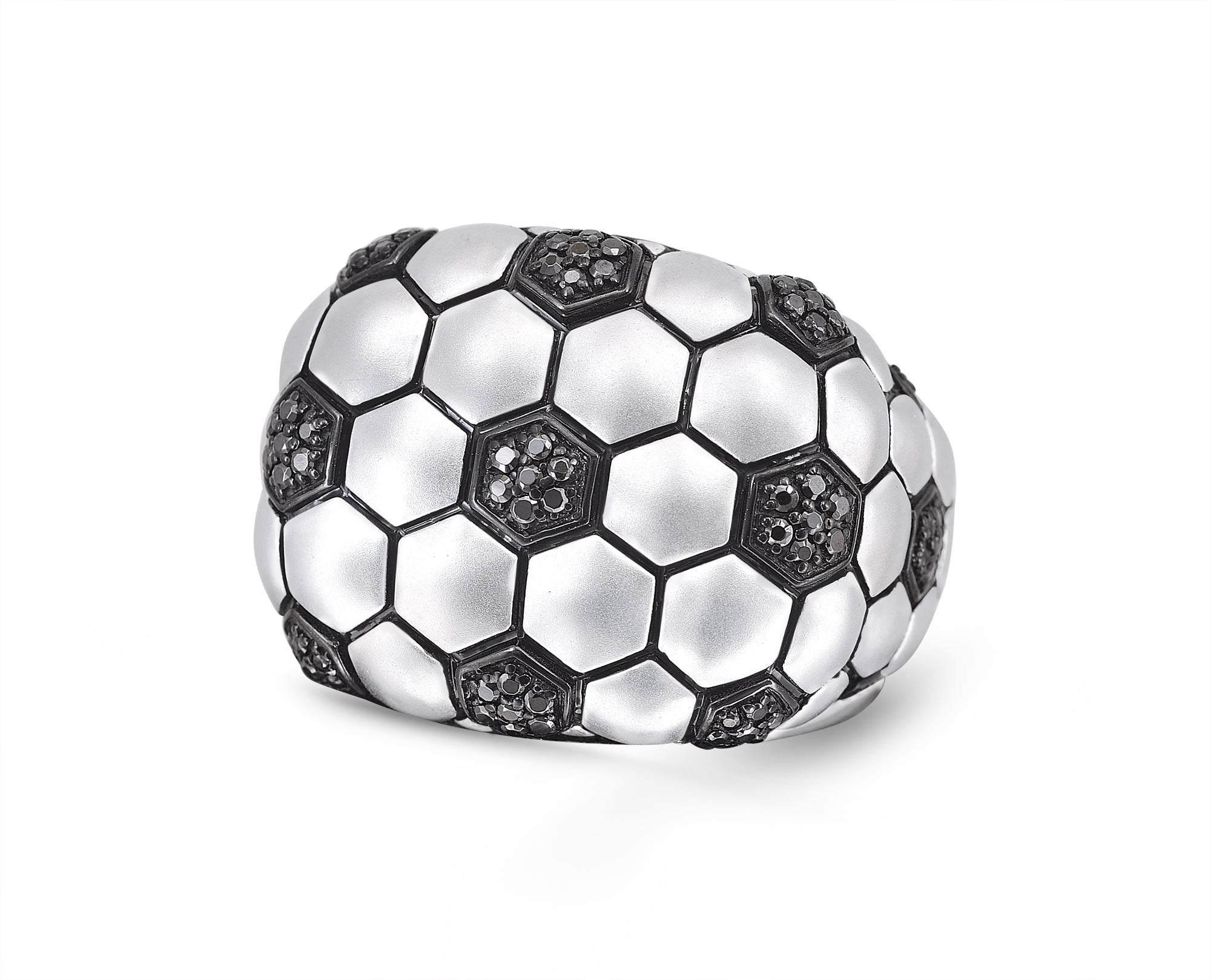 Monary Kick & Goal Soccer Black Rhodium Plated Sterling Silver Black Diamond Head Ring US 8 male