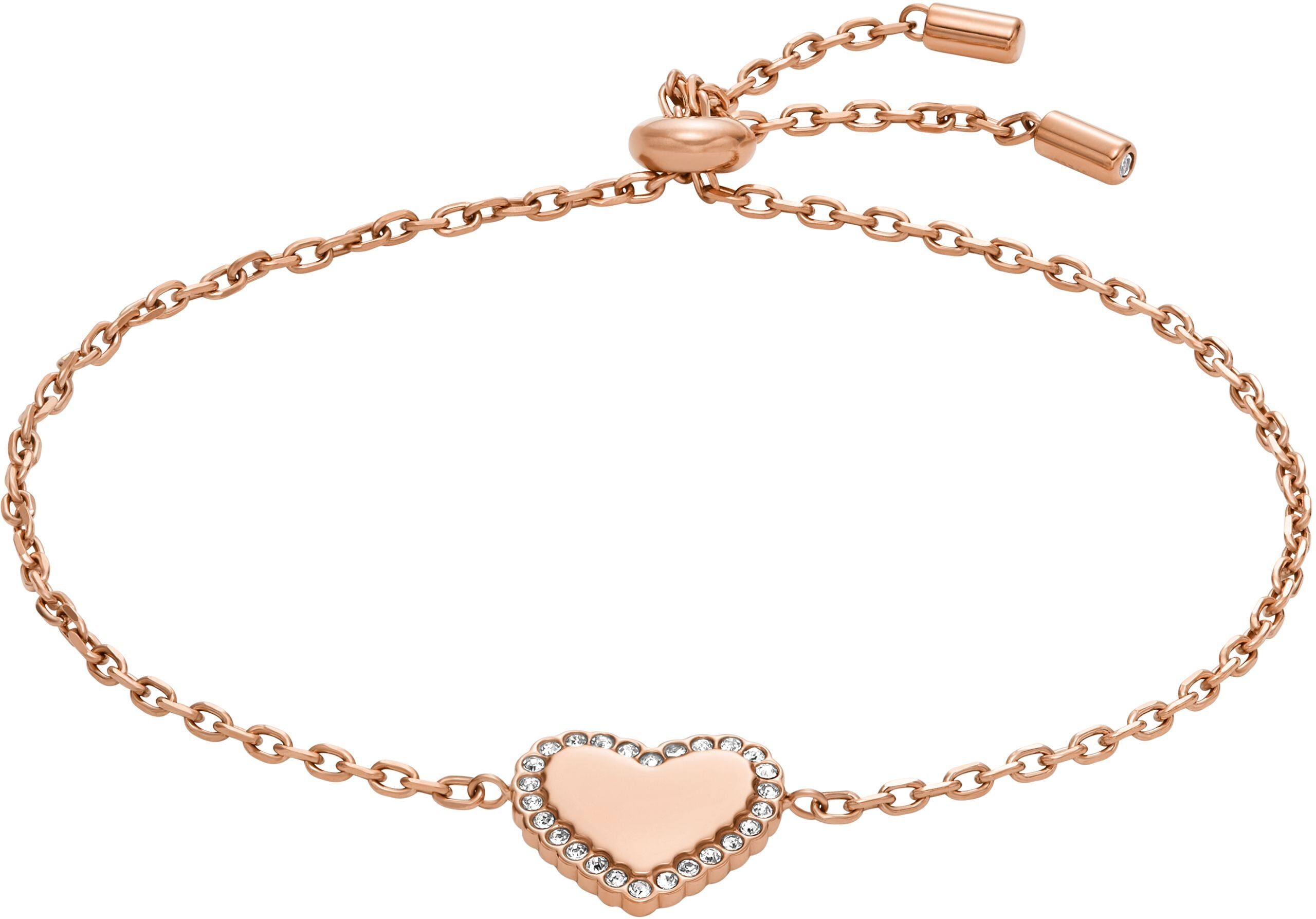 Fossil Women's Elliott Rose Gold-Tone Stainless Steel Heart Chain Bracelet Small/Medium female