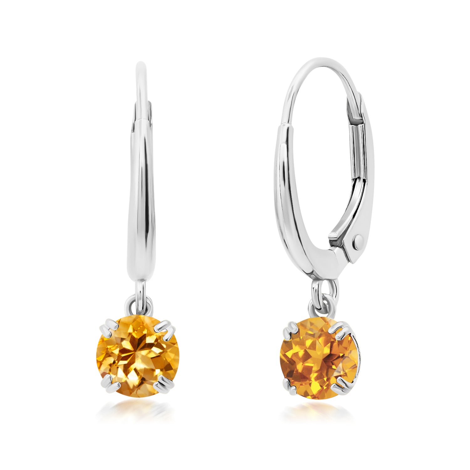 Nicole Miller 10k White or Yellow Gold Round Cut 5mm Gemstone Dangle Lever Back Earrings with Push Backs female