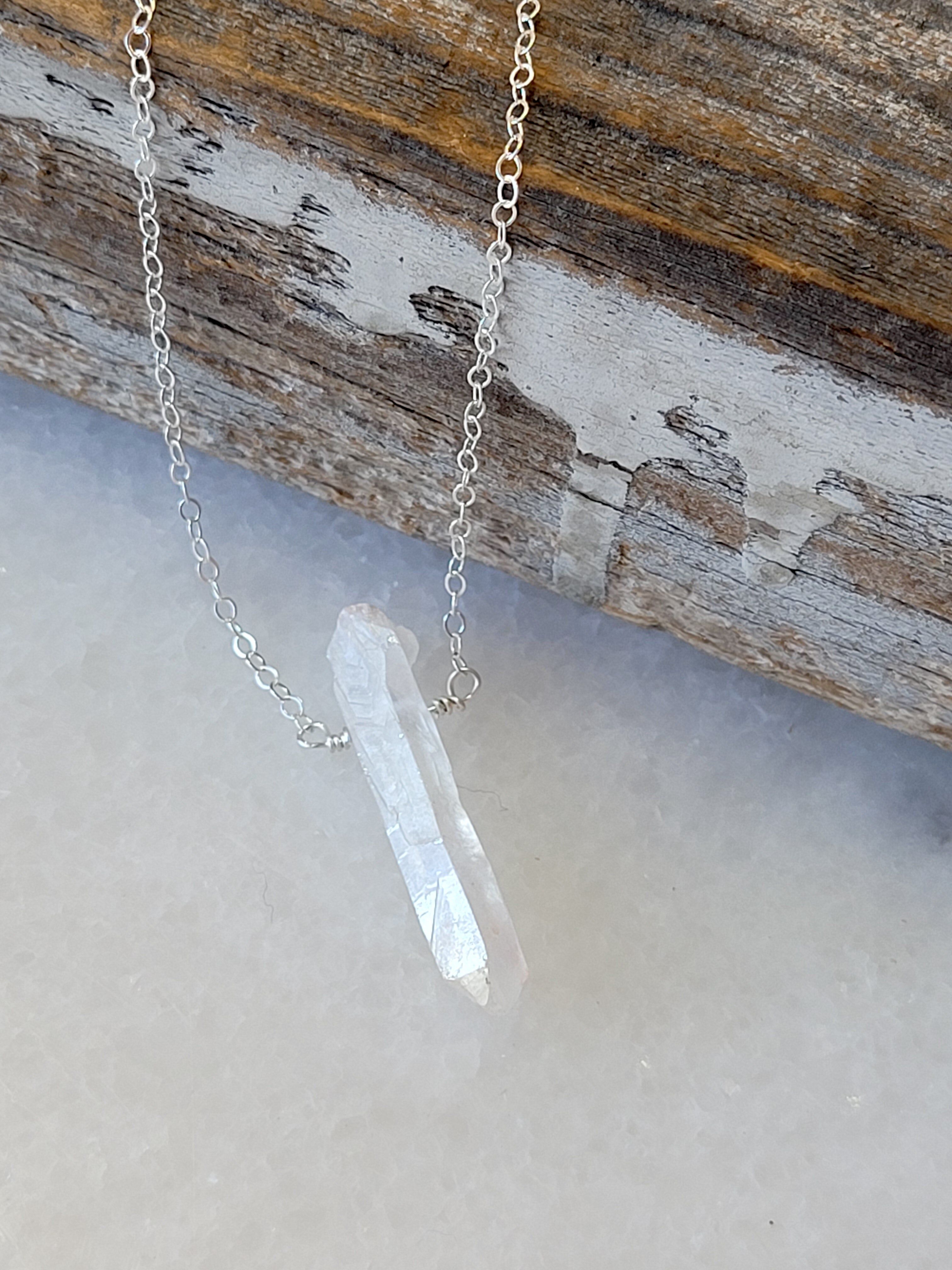 A Blonde and Her Bag Single Raw Rainbow Quartz Crystal Pendant Necklace in Silver female