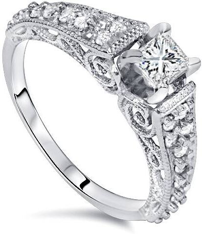 Pompeii3 5/8ct Vintage Filigree Princess Cut Diamond Engagement Ring 14K White Gold US 4.5 female