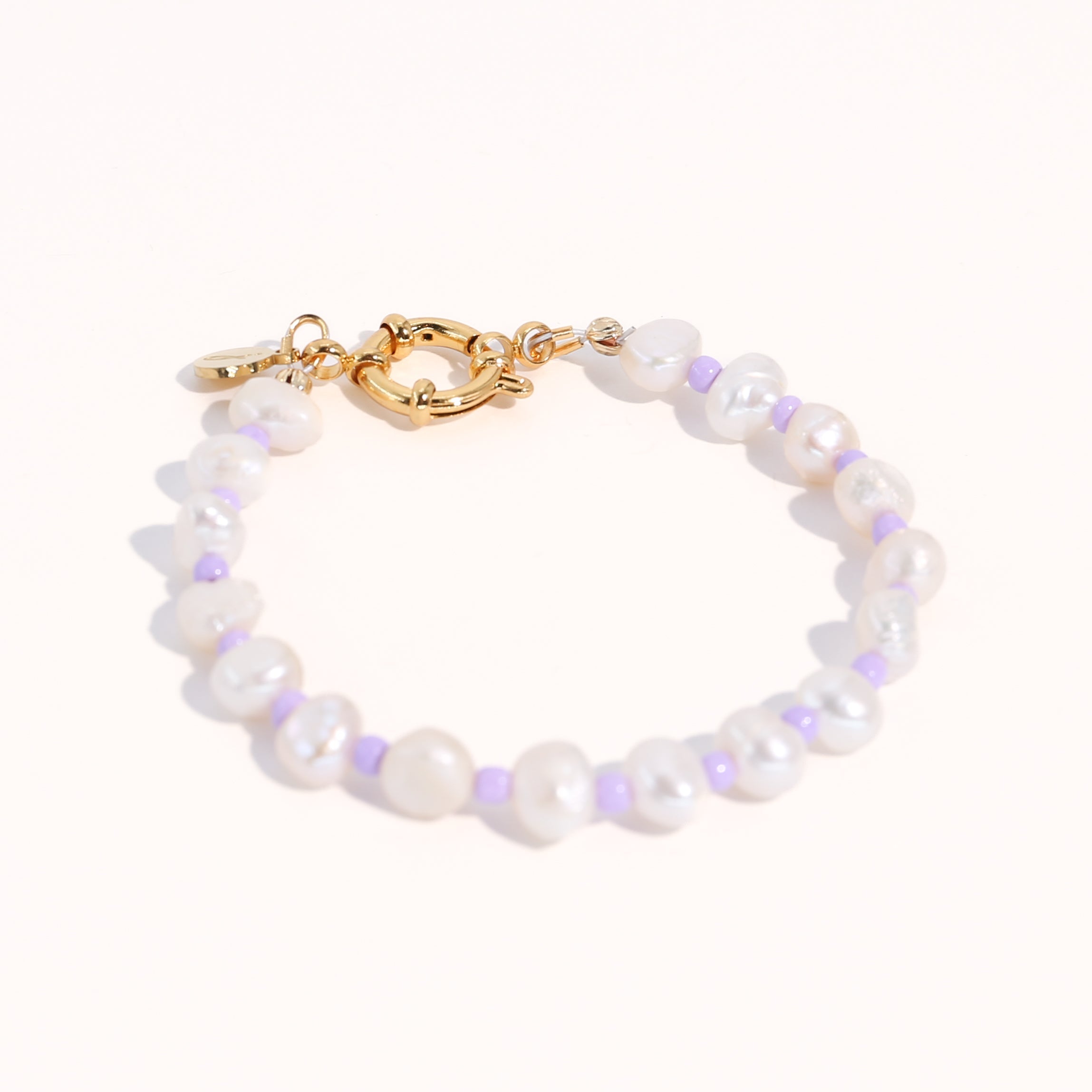 Joey Baby 18K Gold Plated Freshwater Pearls with Purple Glass Beads - Taro Bracelet 9" female