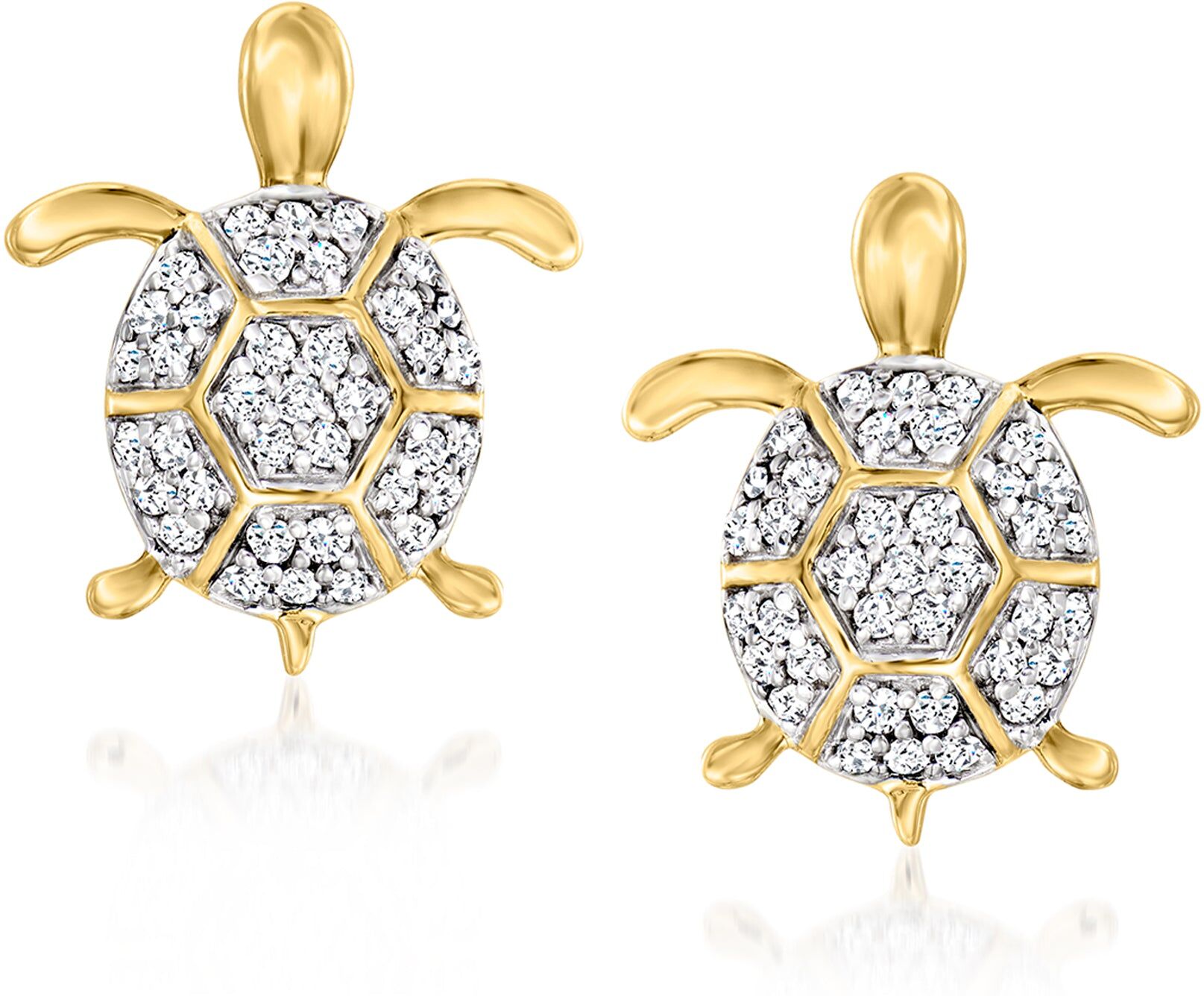 Ross-Simons Diamond Turtle Earrings in 14kt Yellow Gold female