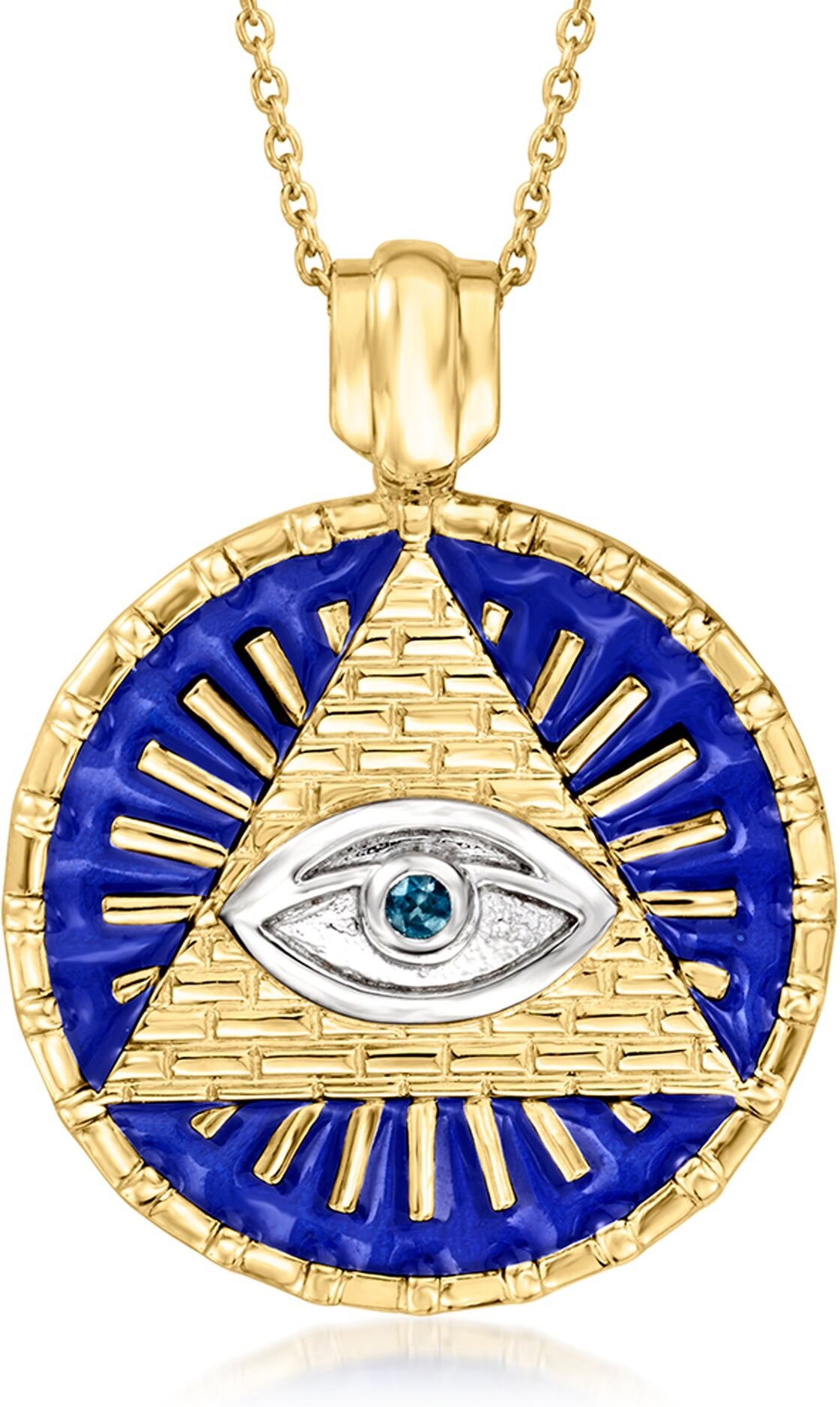 Ross-Simons Blue Enamel Evil Eye Medallion Pendant Necklace With London Blue Topaz Accent in 18kt Gold Over Sterling female