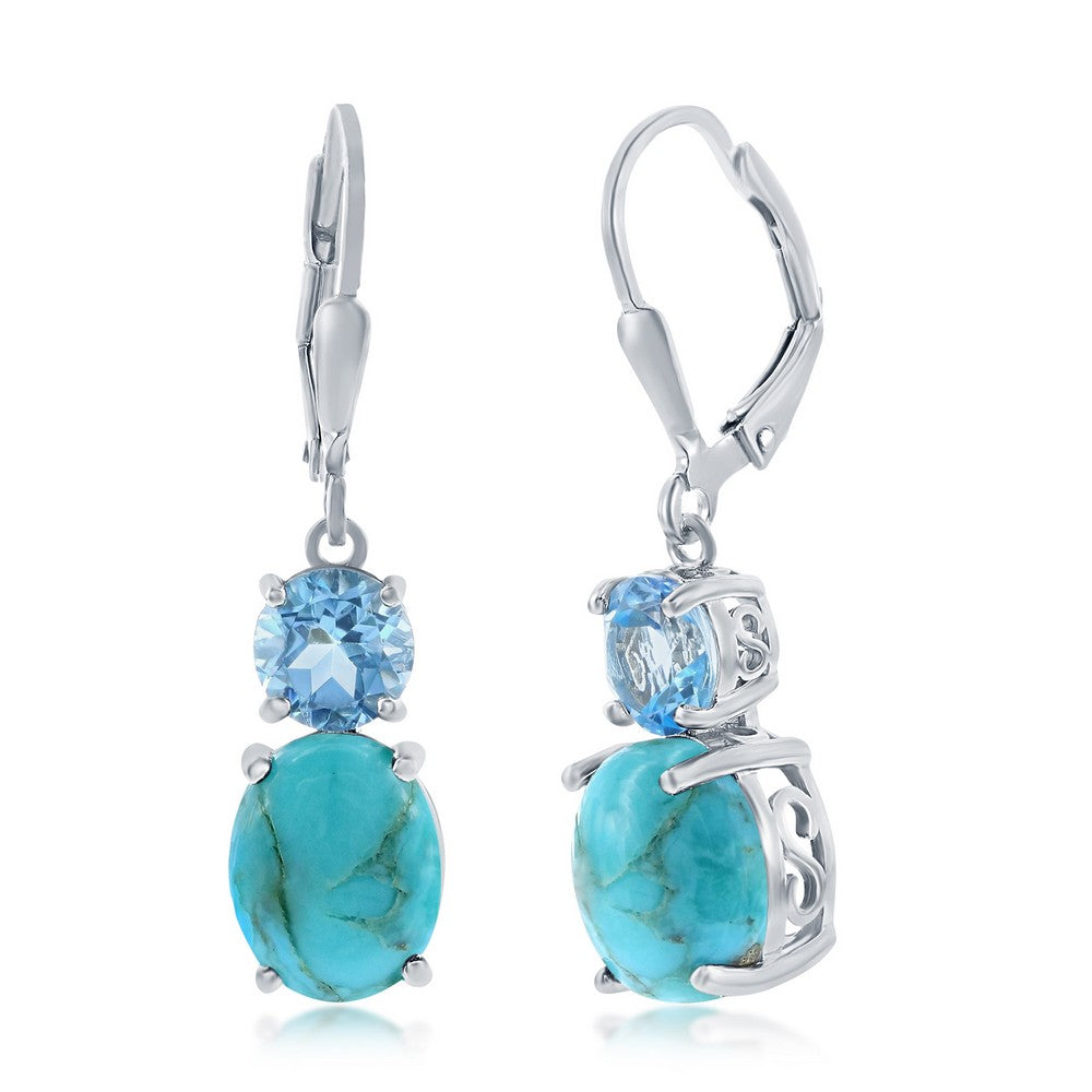 Simona Sterling Silver Oval Turquoise & Round Gem Earrings - Blue Topaz female