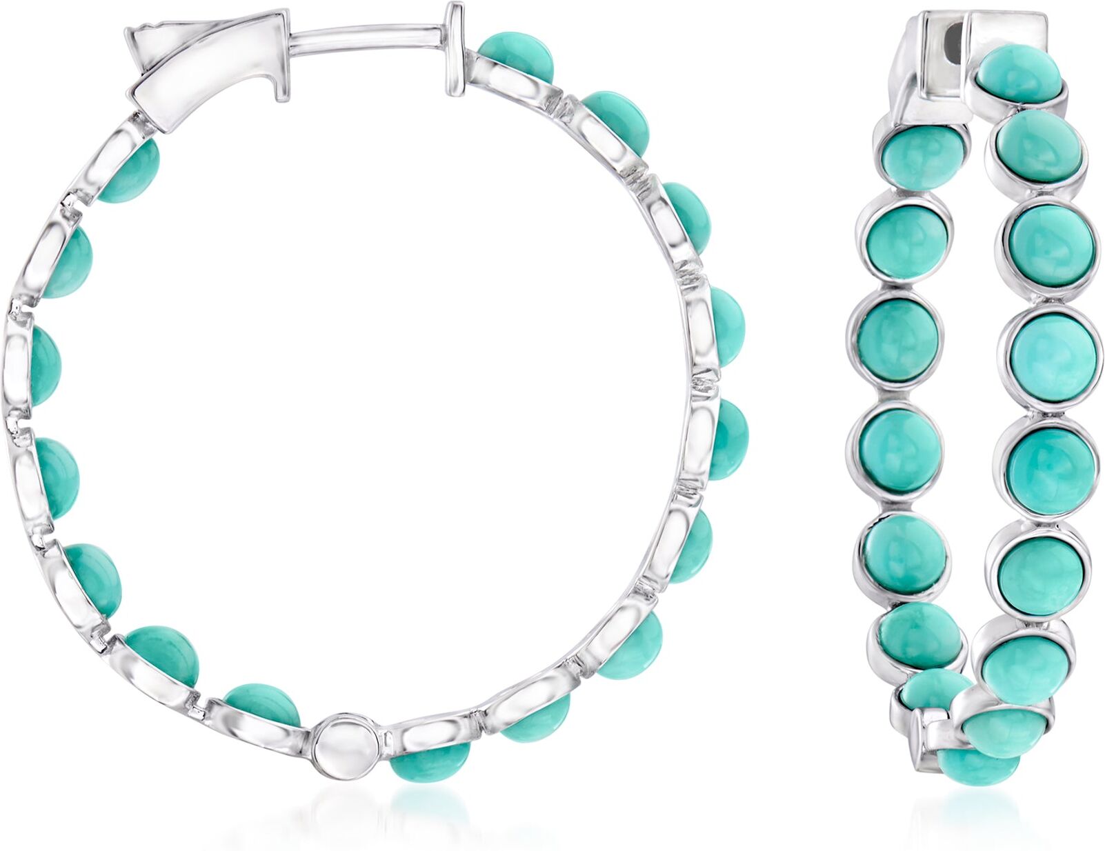 Ross-Simons Stabilized Turquoise Inside-Outside Hoop Earrings in Sterling Silver female