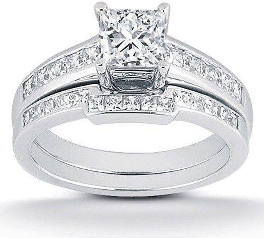 Pompeii3 1Ct Diamond Engagement Wedding Ring Set White Gold Princess Cut US 8.5 female