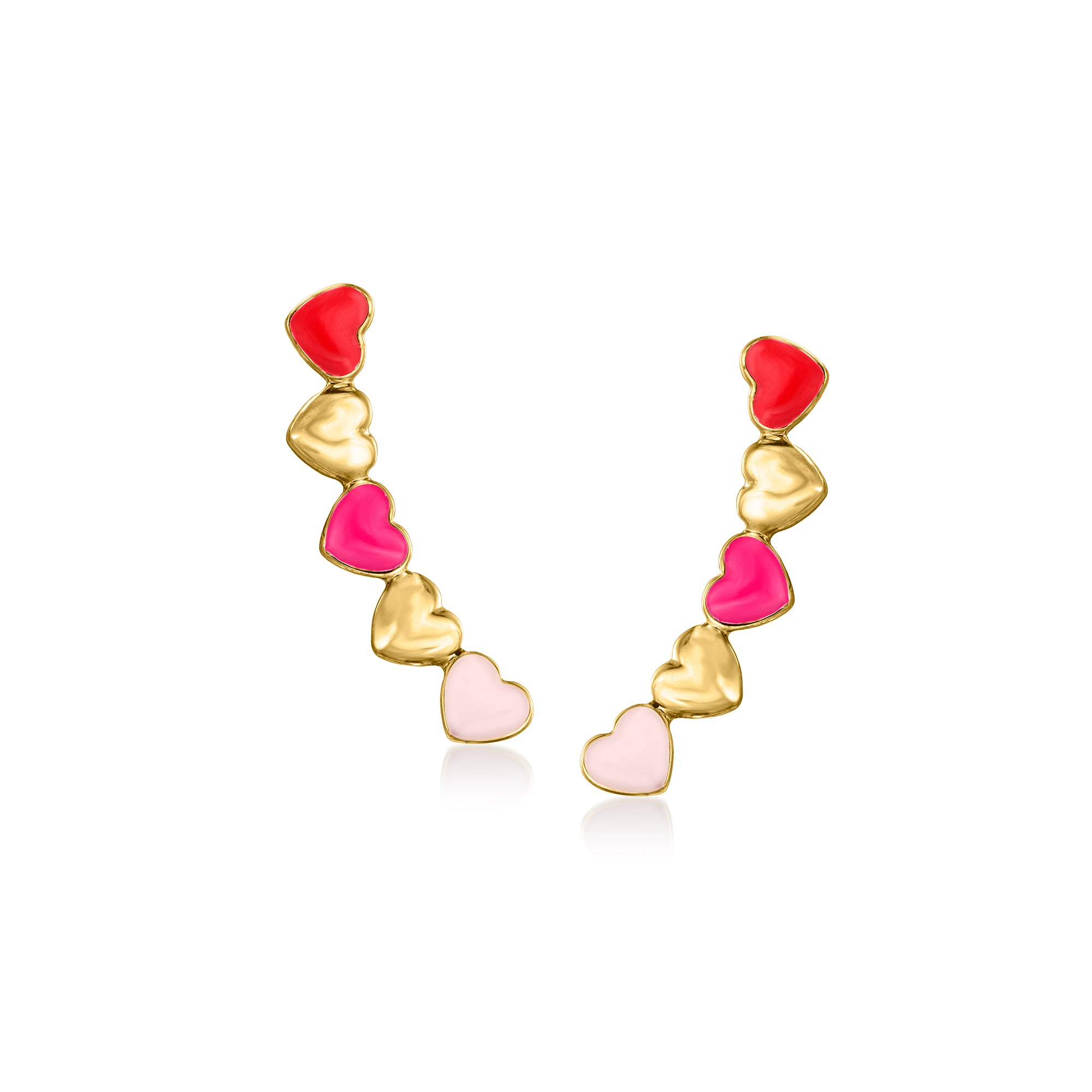 RS Pure by Ross-Simons Multicolored Enamel Heart Ear Climbers in 14kt Yellow Gold female