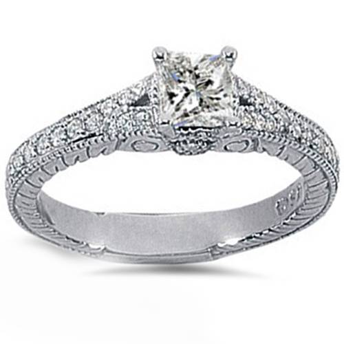 Pompeii3 7/8ct Princess Cut Vintage Diamond Engagement Ring 14K White Gold US 6.5 female