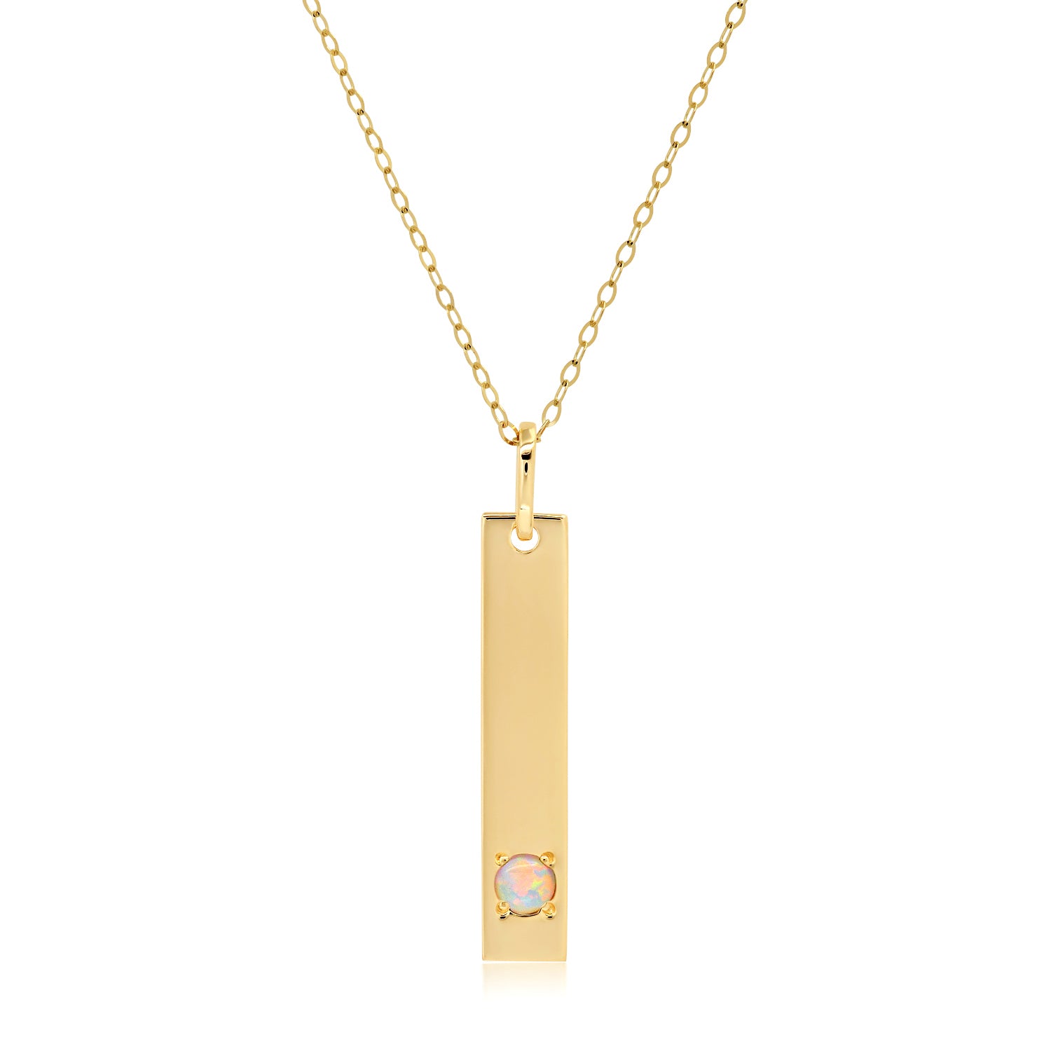 MAX + STONE 14k Yellow Gold Bar Pendant Necklace with 3mm Small Round Gemstone Adjustable Cable Chain 16 Inches to 18 Inches with Spring Ring Clasp female