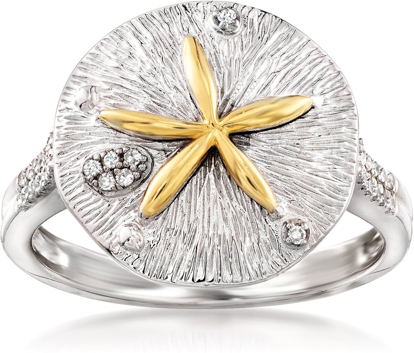 Ross-Simons Sterling Silver and 14kt Yellow Gold Sand Dollar Ring With . Diamonds US 6 female